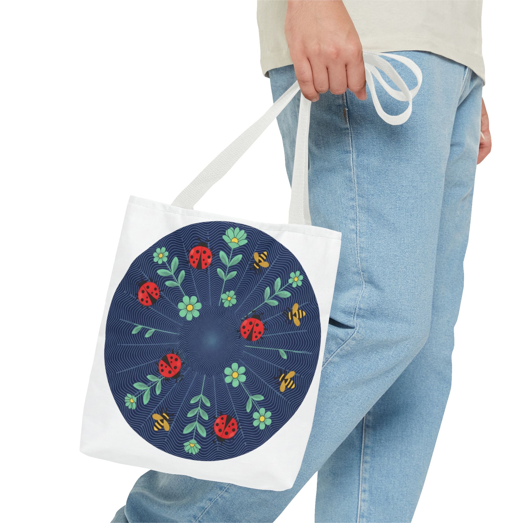 Ladybug Garden Tote Bag — Floral Circular Print AOP Tote