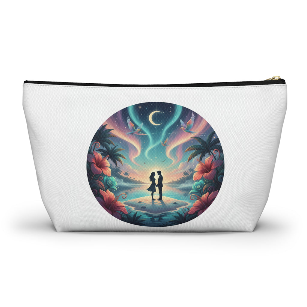 Romantic Beach Sunset Accessory Pouch — Couple Silhouette Makeup Bag