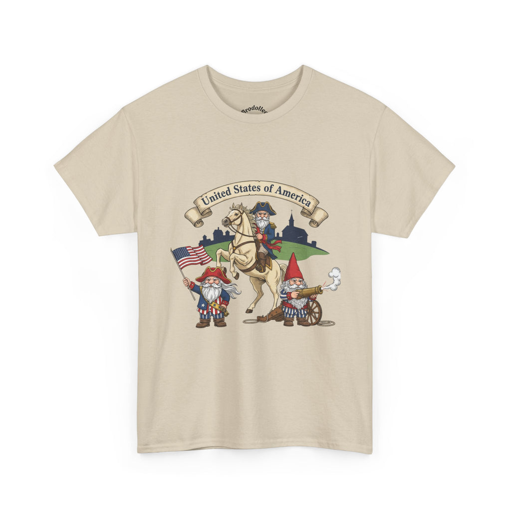 Patriotic Gnome & Horse Tee — "United States of America" Graphic T-Shirt