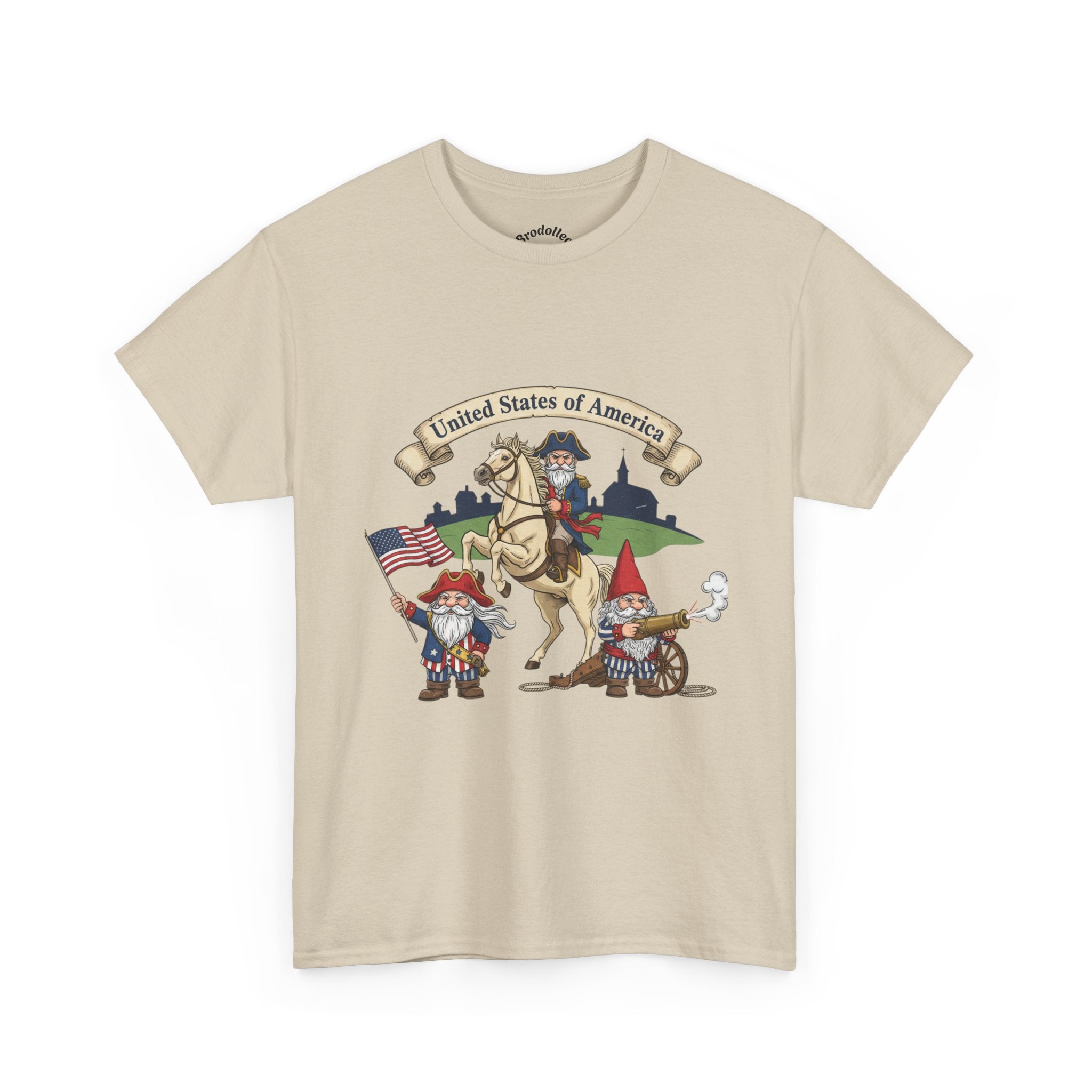 Patriotic Gnome & Horse Tee — "United States of America" Graphic T-Shirt