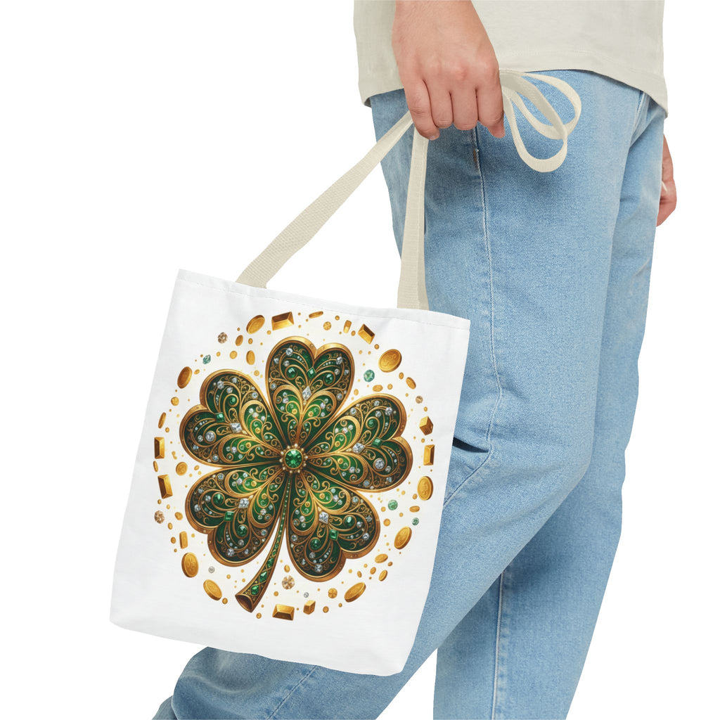 Celtic Shamrock Tote Bag — Green Four-Leaf Clover St. Patrick’s Day All-Over Print