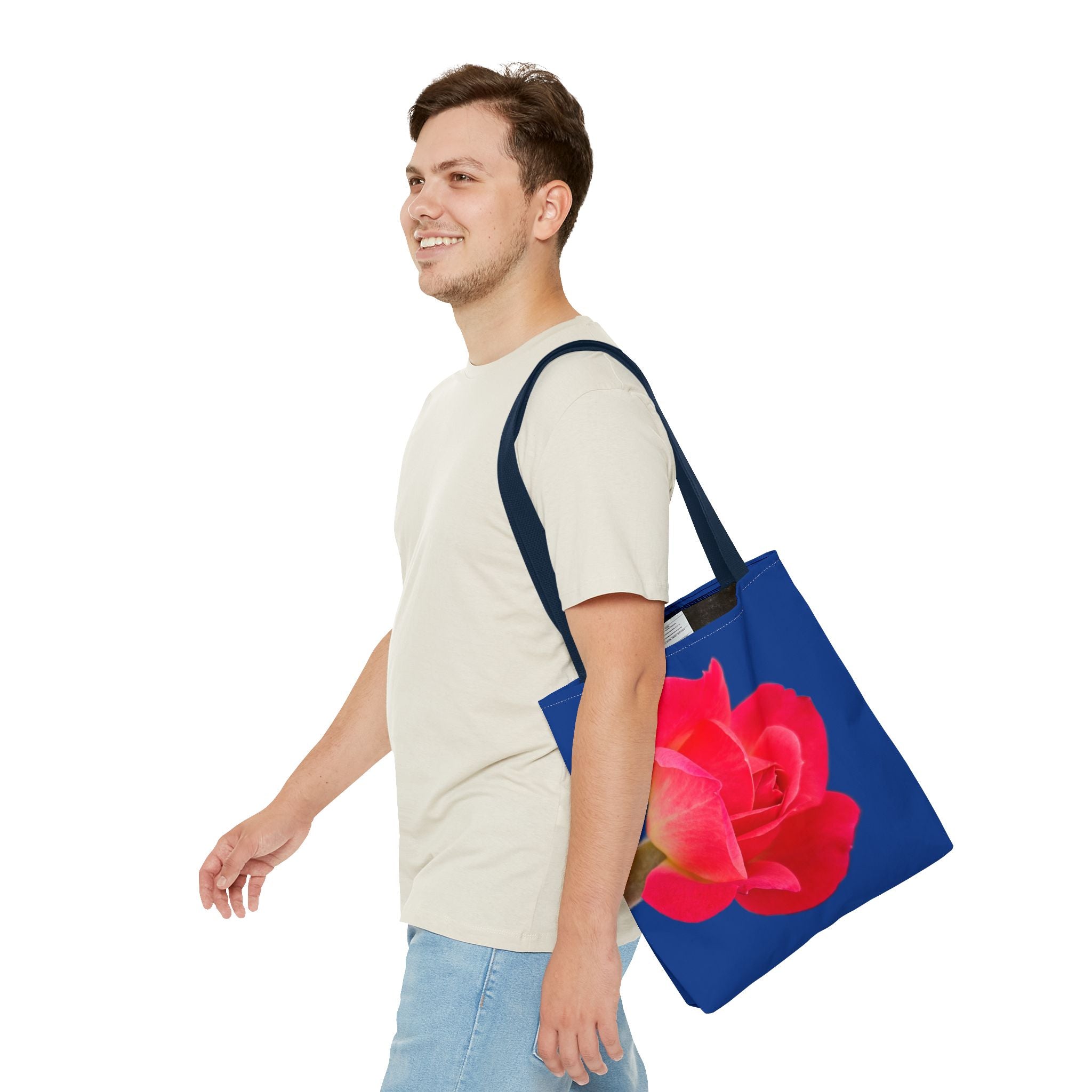 Pink Rose Floral Tote Bag – Vibrant Blue Background AOP