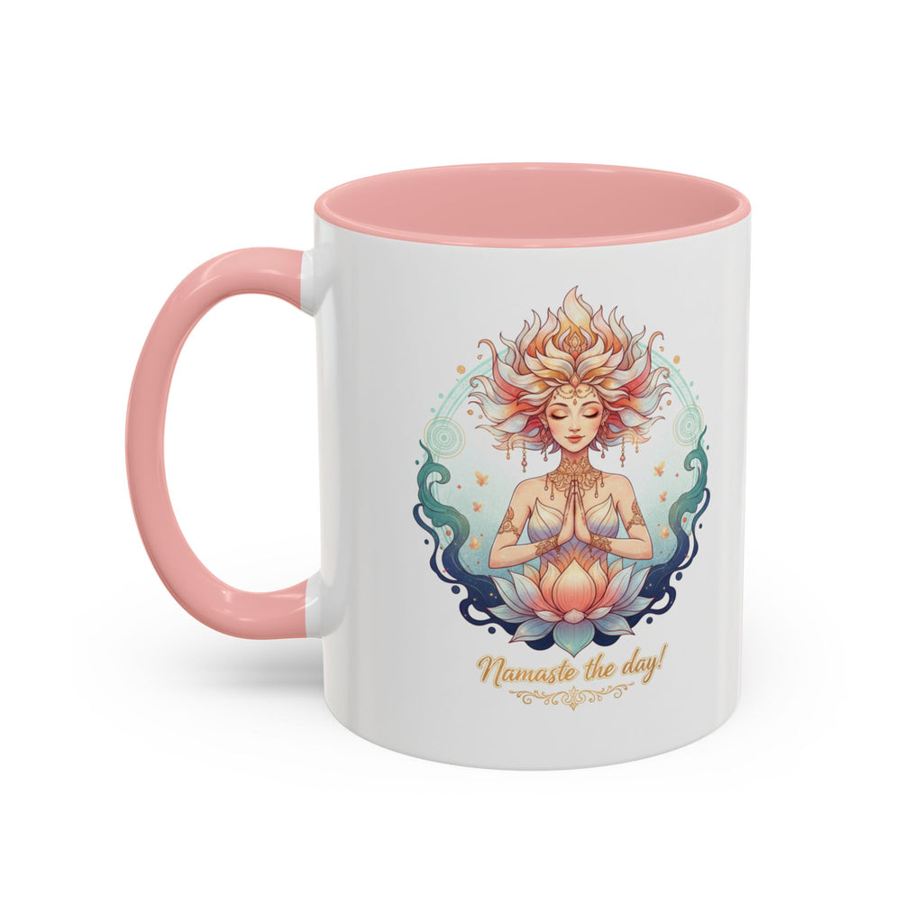 Namaste the Day Yoga Coffee Mug — Lotus Meditation Accent Mug (11/15oz)