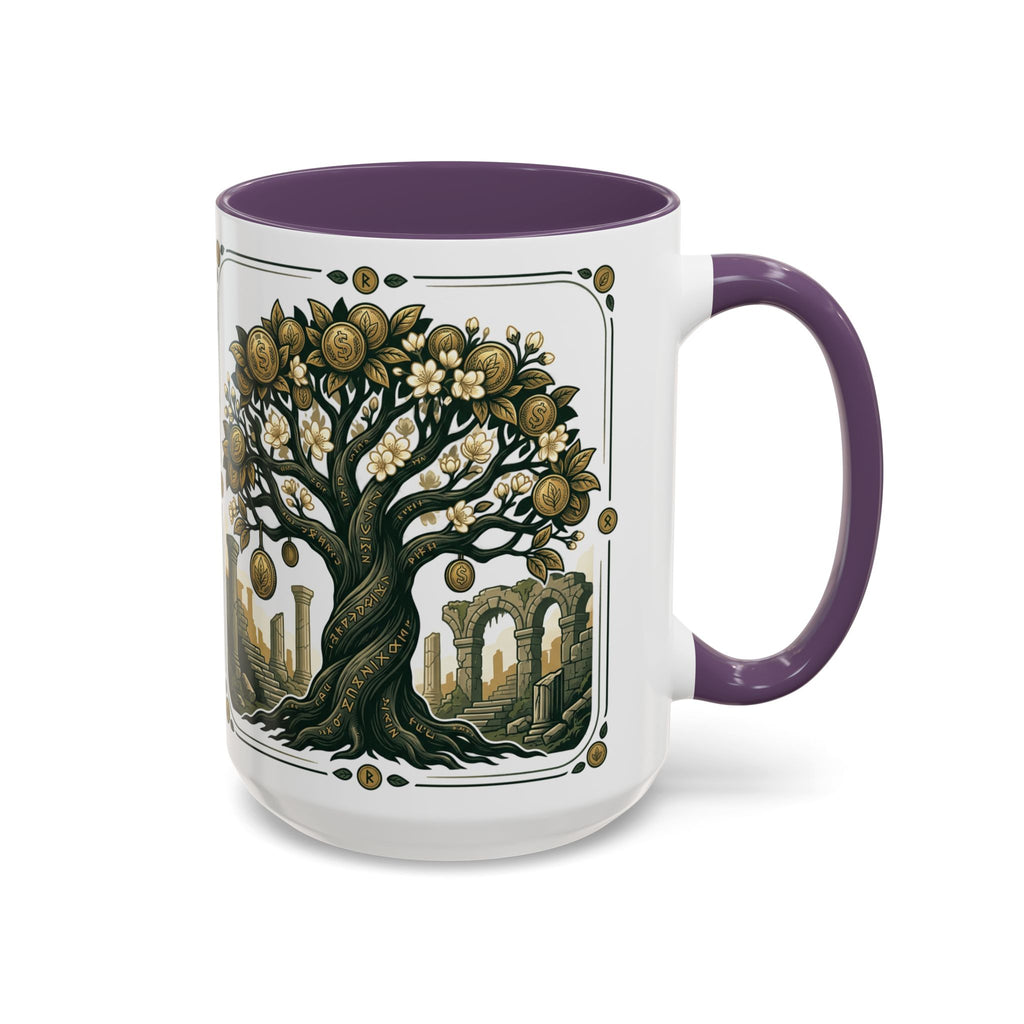 Ornate Tree of Coins Coffee Mug — Gold Ruins Accent Ceramic Mug (11/15oz)