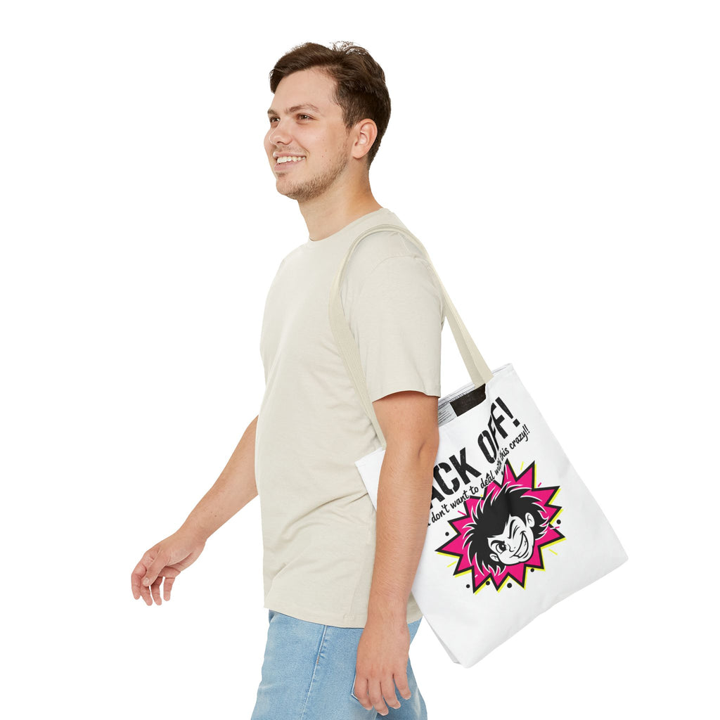 Back Off! Graphic Tote Bag — Funny Retro Punk Design