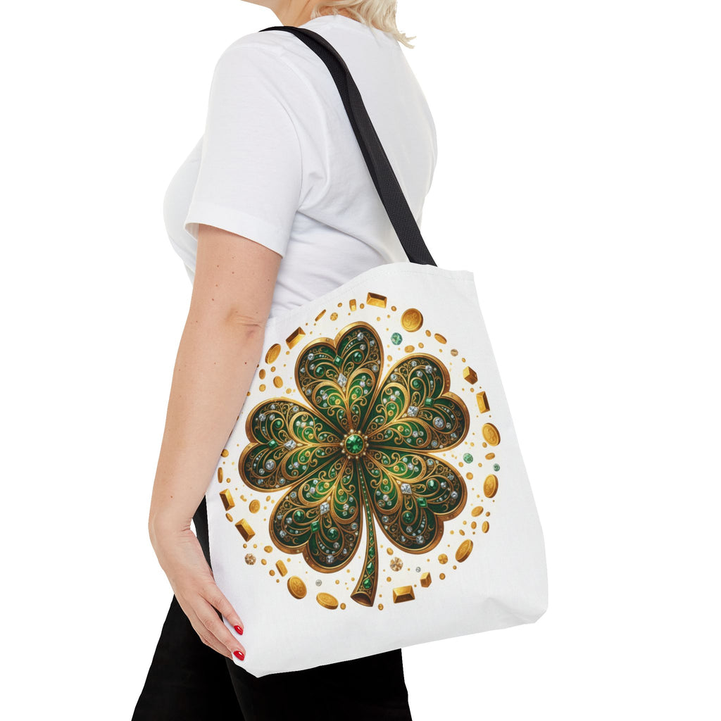 Celtic Shamrock Tote Bag — Green Four-Leaf Clover St. Patrick’s Day All-Over Print