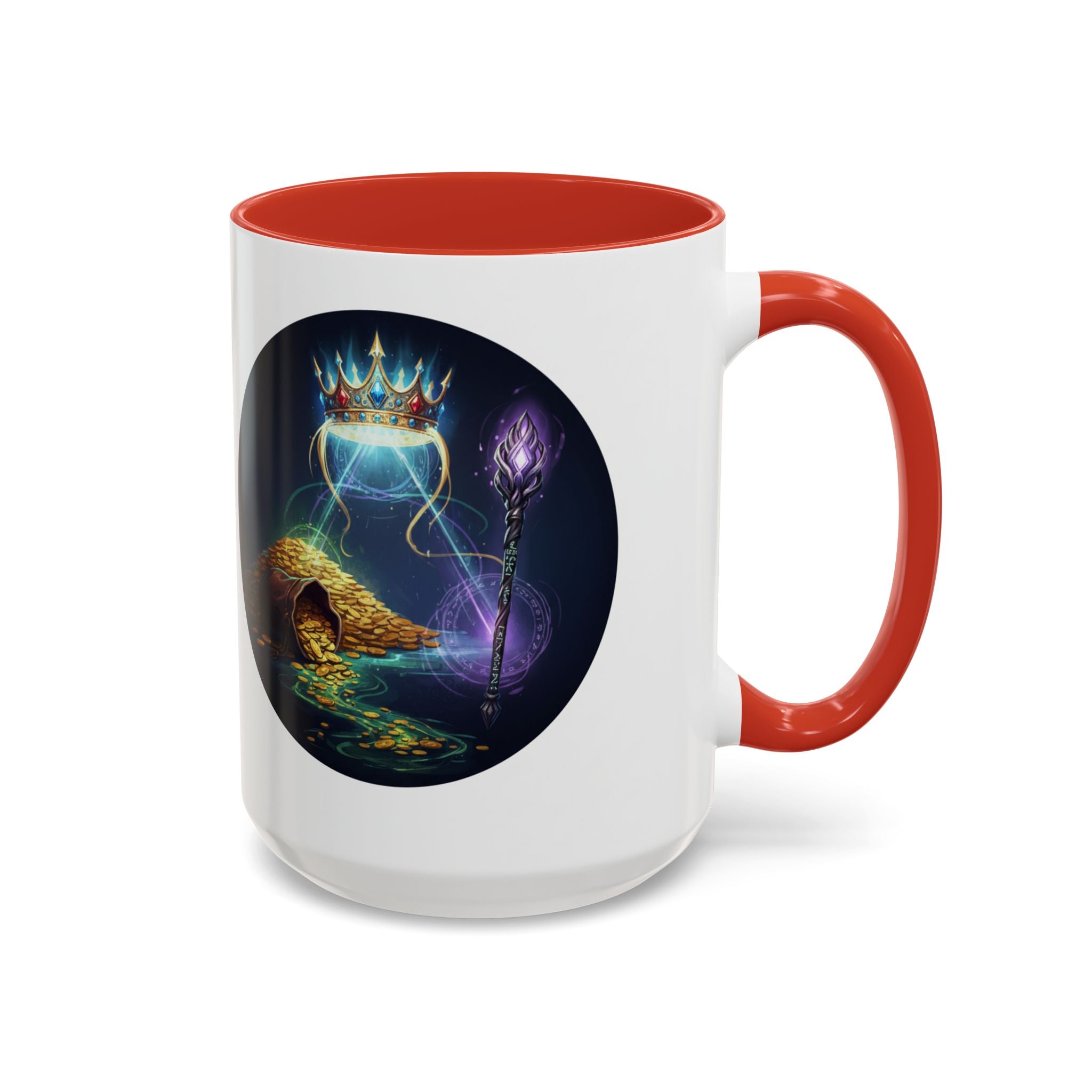 Magic Crown Coffee Mug — Fantasy Wizard Staff & Spilled Gold Accent Mug (11/15 oz)