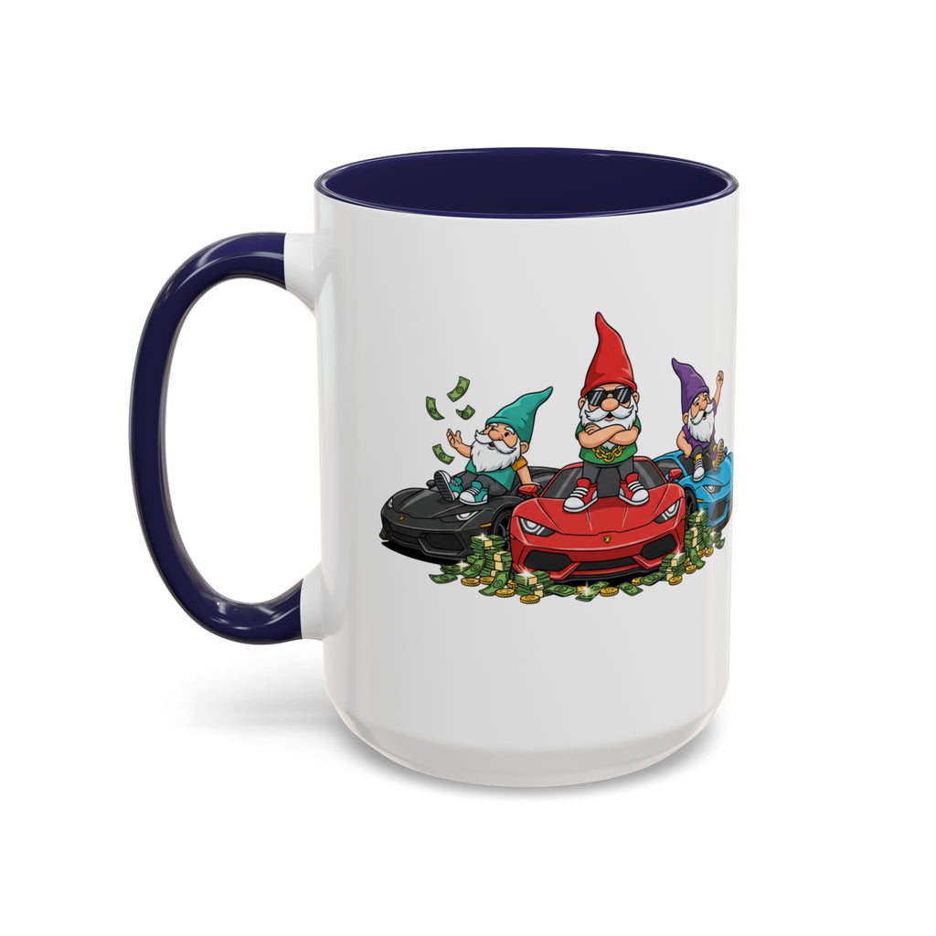 Gnome Car Crew Accent Coffee Mug — Racing Gnomes with Sports Cars (11/15oz)