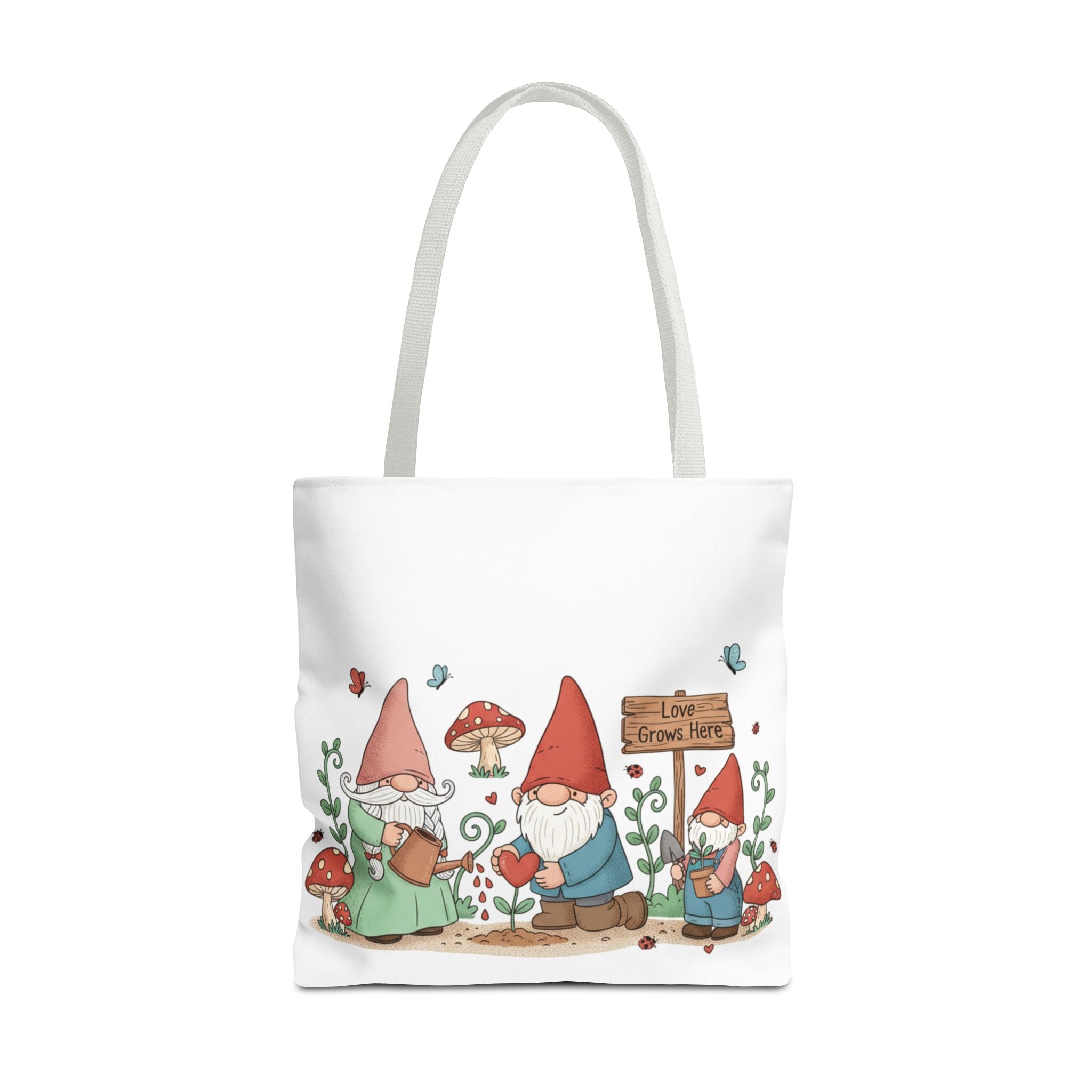 Gnome Garden Tote Bag — Cute Gardening Gnomes "Love Grows Here" Canvas Tote