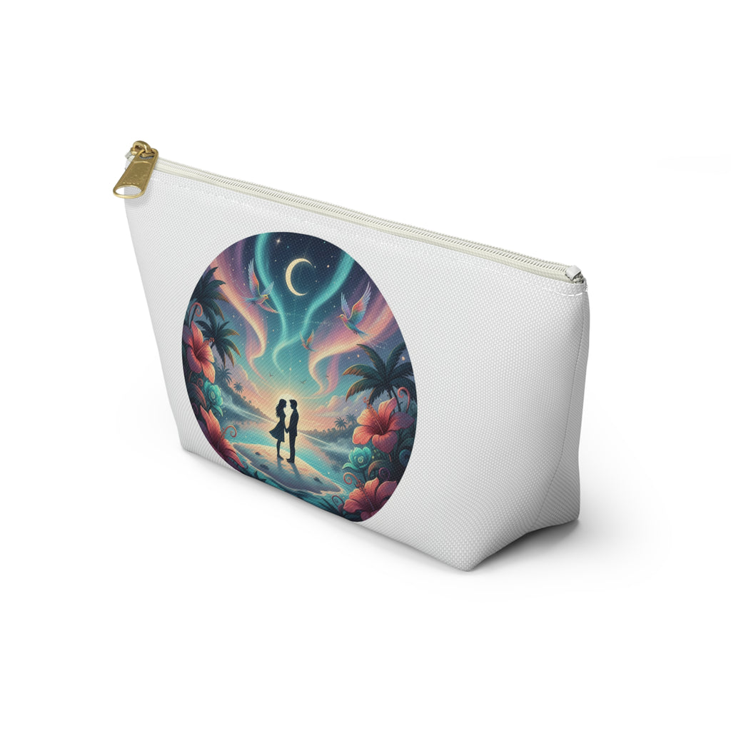 Romantic Beach Sunset Accessory Pouch — Couple Silhouette Makeup Bag