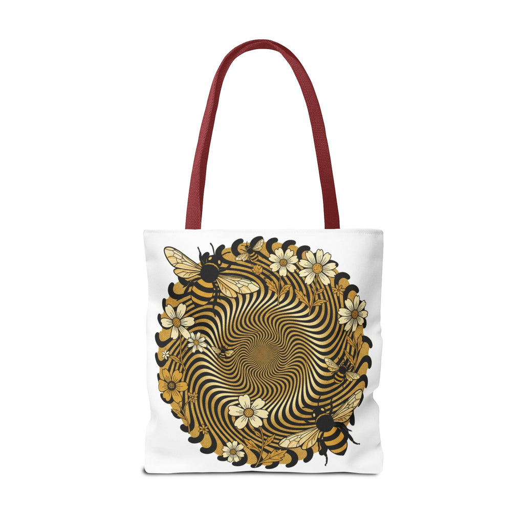 Bee Floral Spiral Tote Bag — Vintage Honeybee Floral Swirl Design