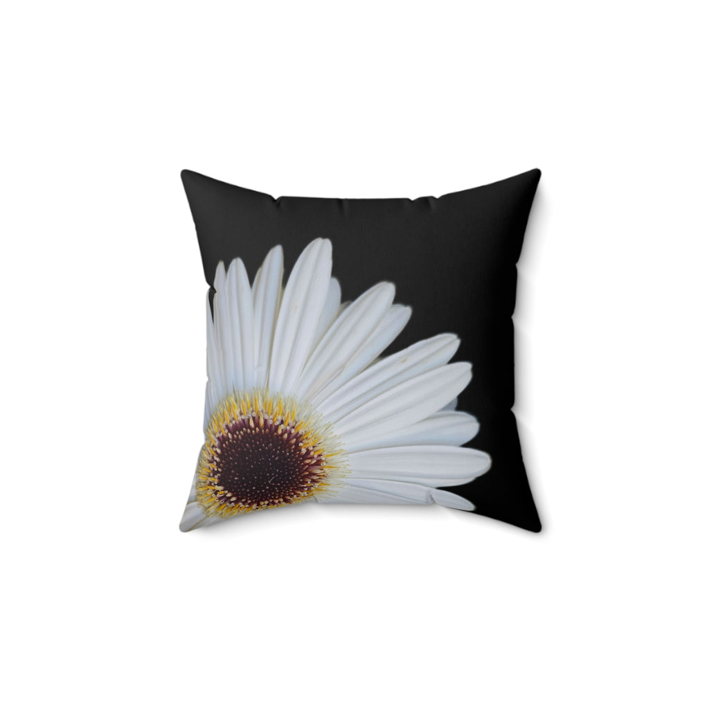 Daisy on Black Decorative Pillow — White Daisy Accent Cushion