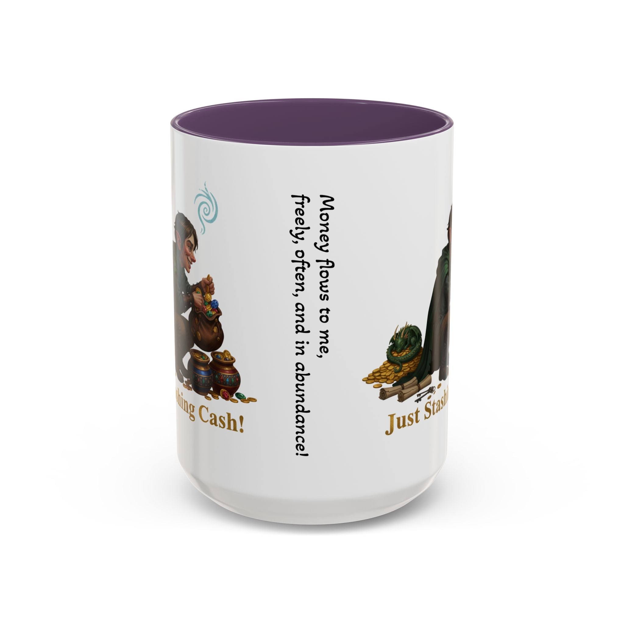 Accent Coffee Mug — "Just Stashing Cash!" Fantasy Gnome Money Mug (11/15oz)