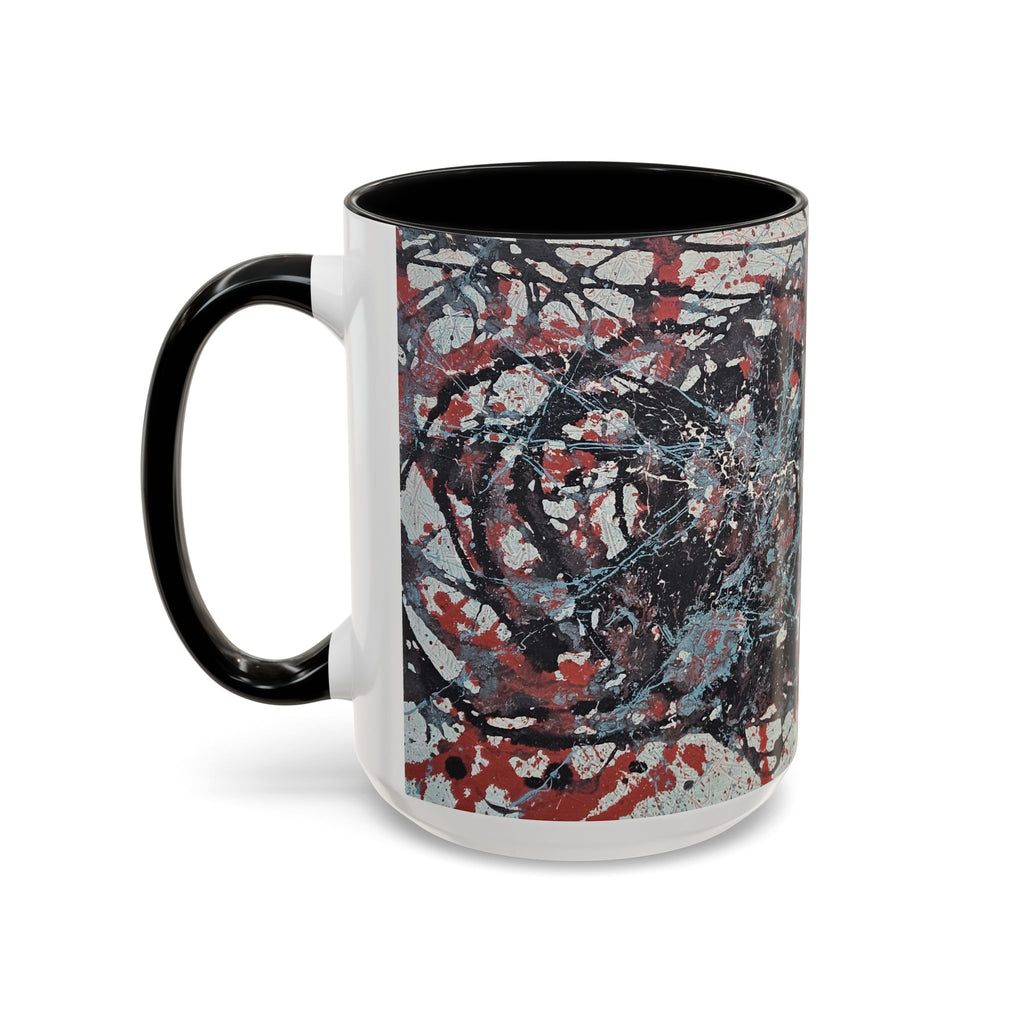 Abstract Splatter Accent Coffee Mug — Red, Black & White Artistic Design (11/15oz)