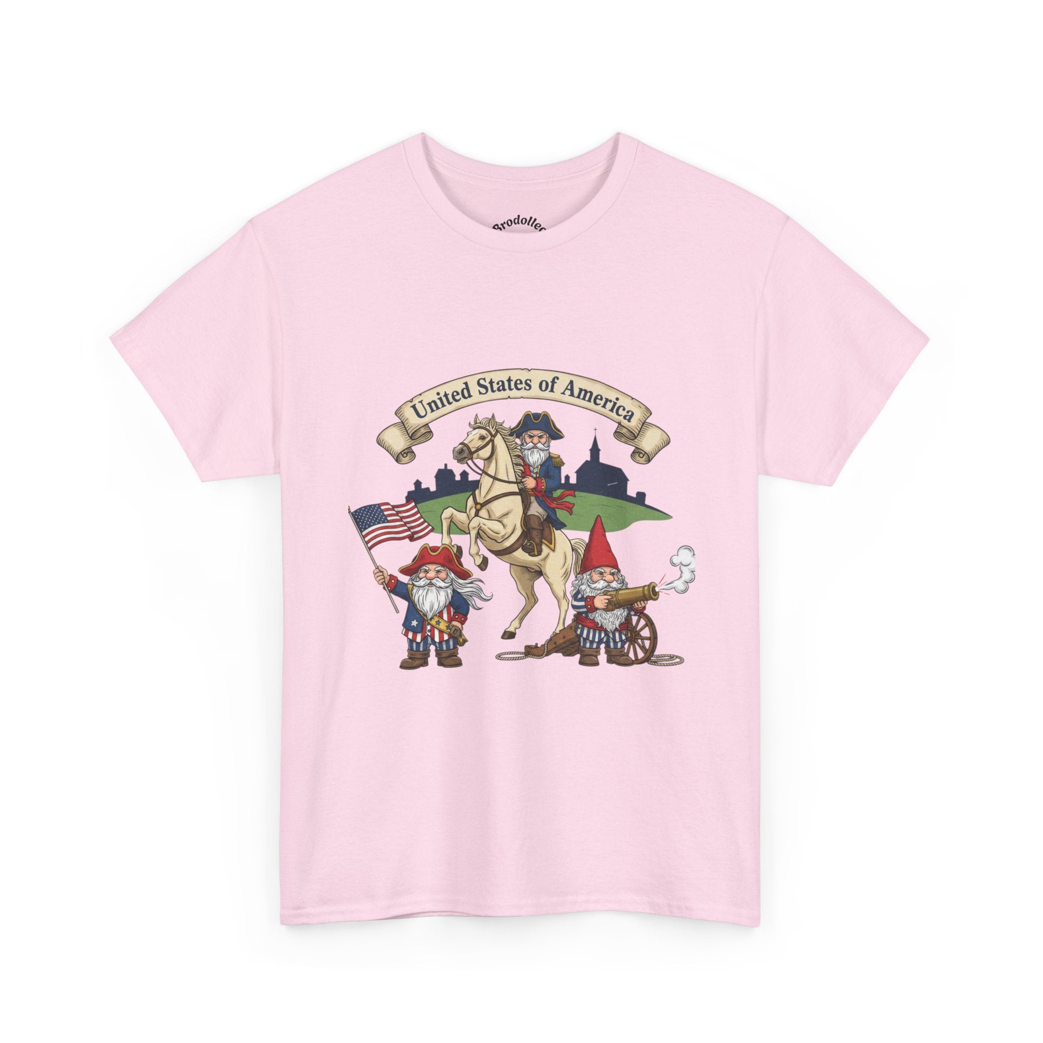 Patriotic Gnome & Horse Tee — "United States of America" Graphic T-Shirt