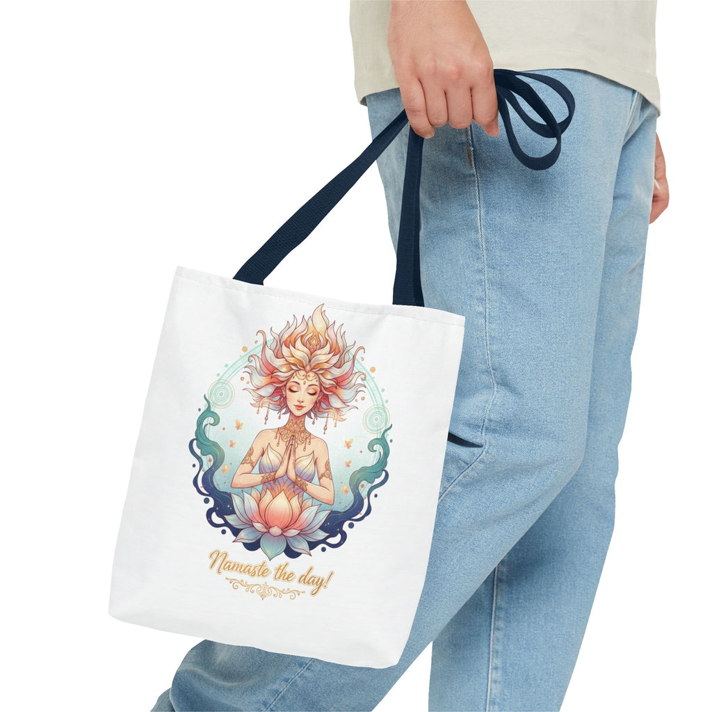 Yoga Lotus Tote Bag — "Namaste the day!" Meditation Canvas Tote