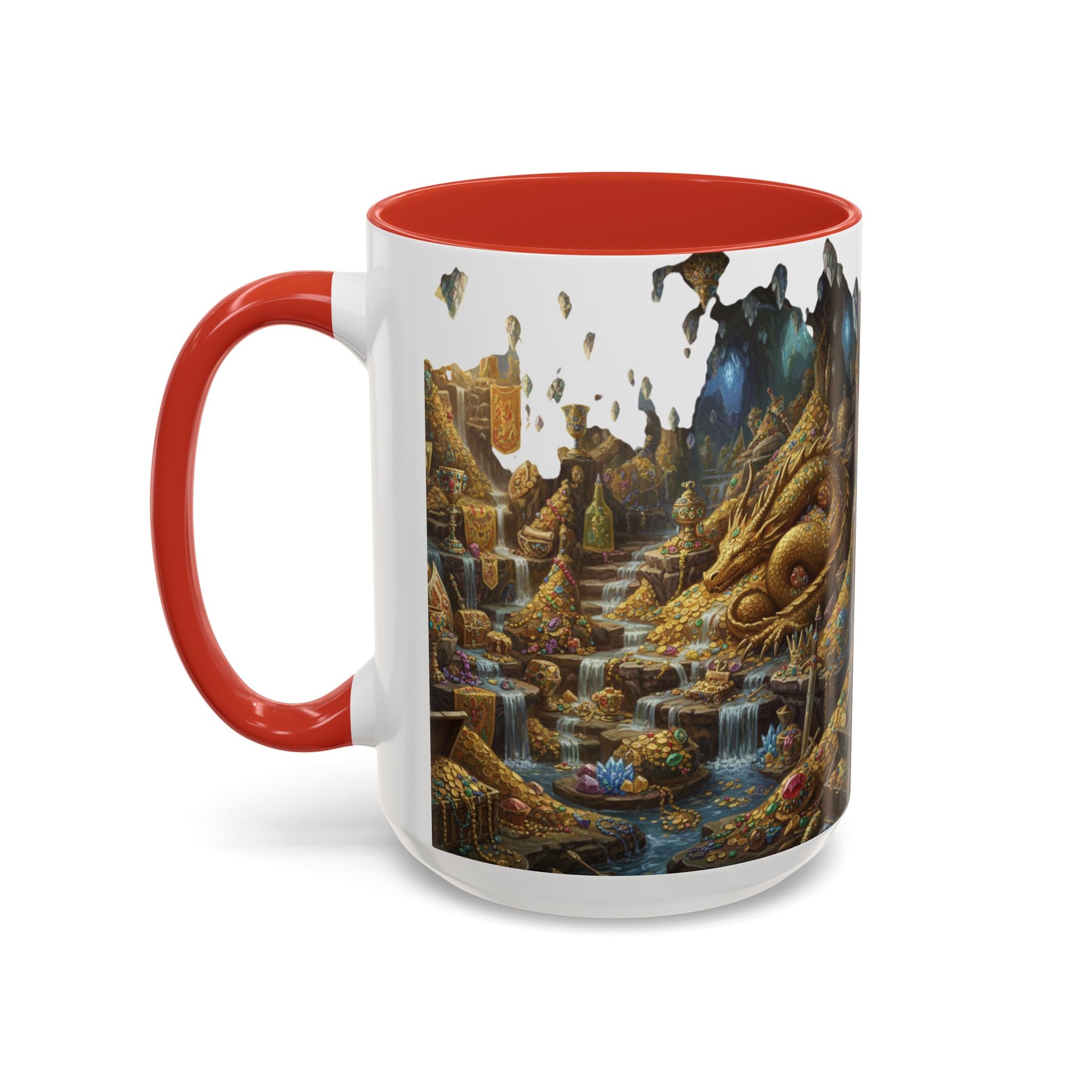 Dragon Hoard Accent Coffee Mug — Fantasy Treasure Landscape (11/15 oz)