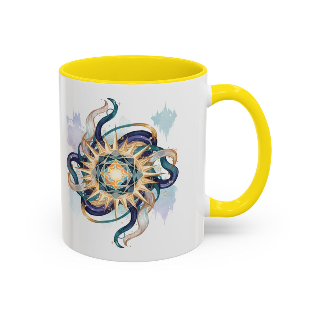 Celestial Nautilus Accent Coffee Mug — Ocean Sun Compass Art (11/15oz)
