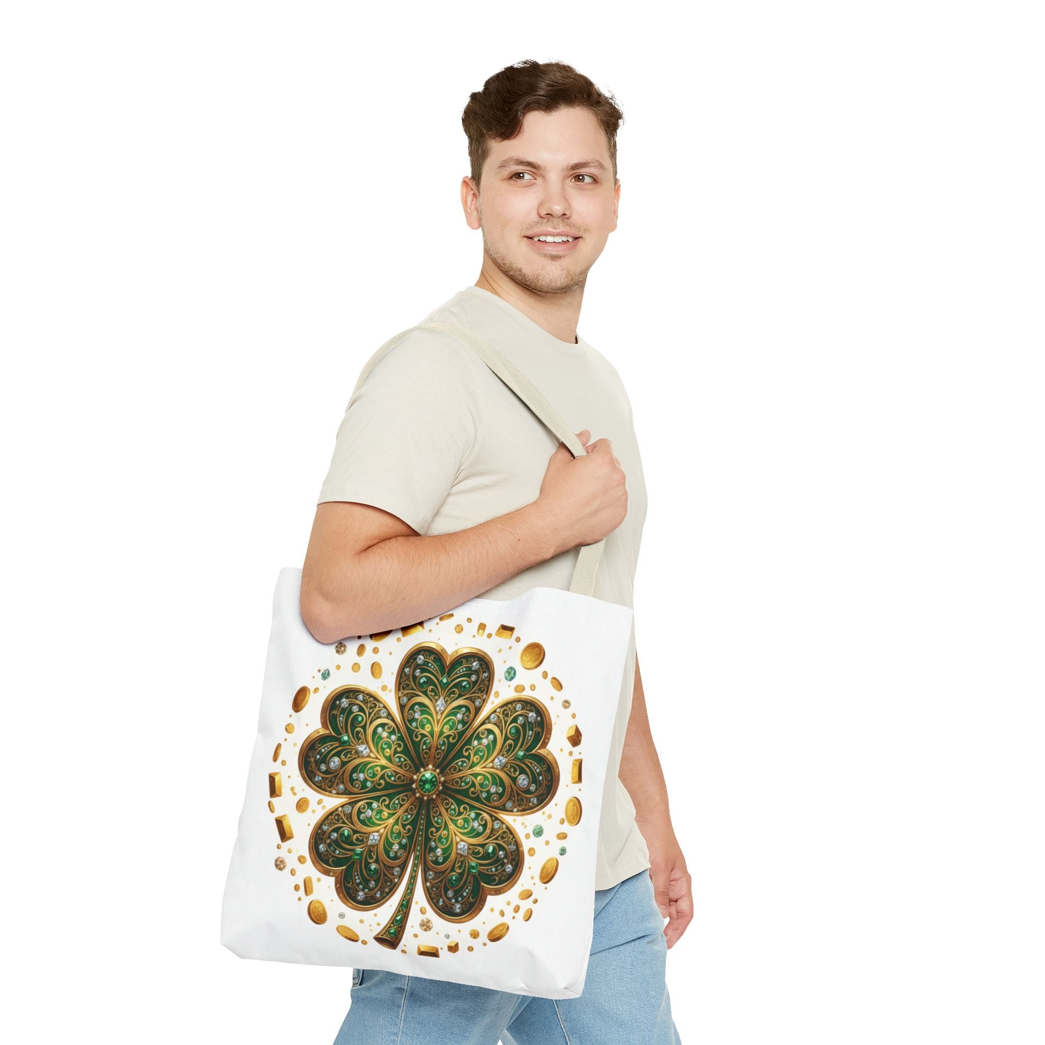 Celtic Shamrock Tote Bag — Green Four-Leaf Clover St. Patrick’s Day All-Over Print