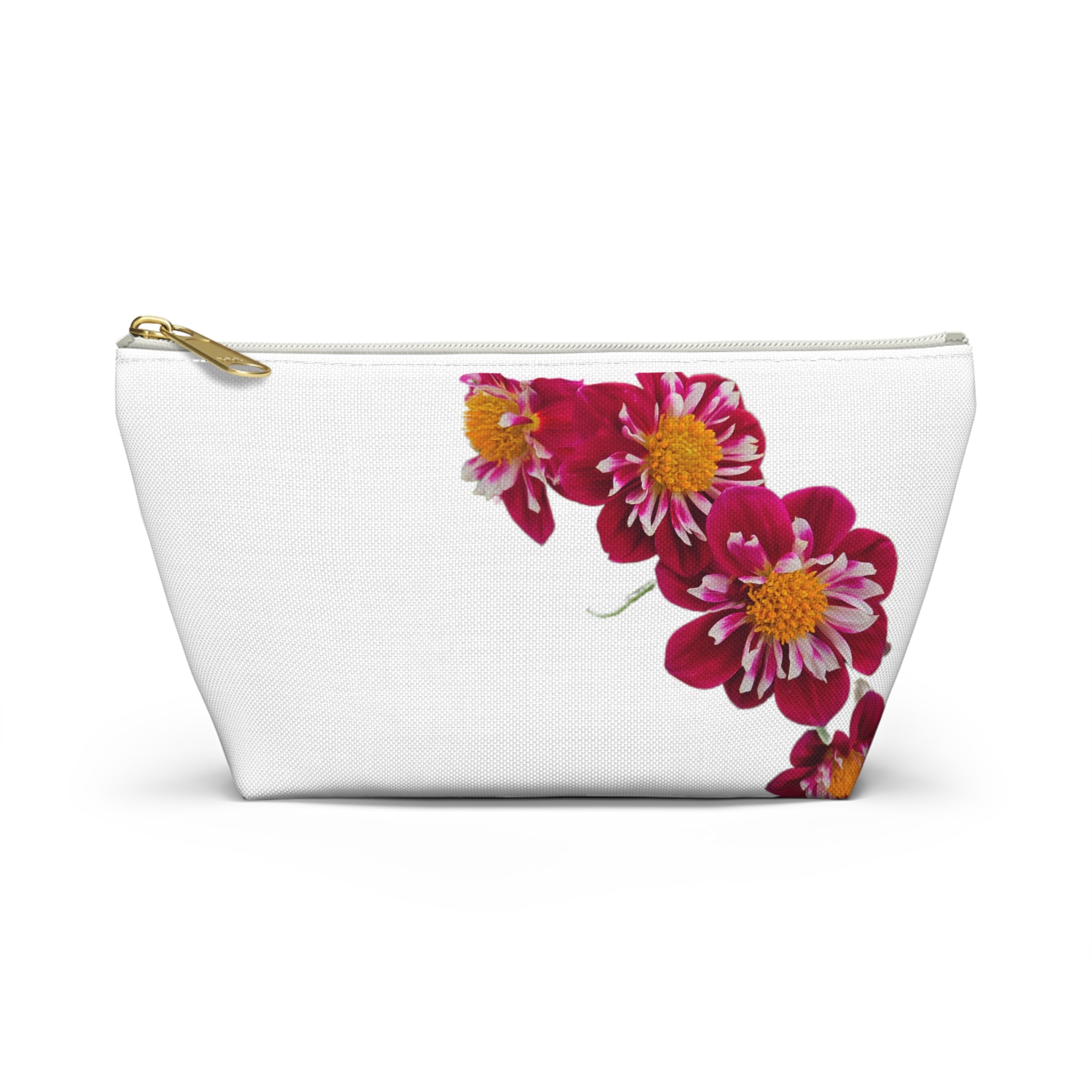Floral Accessory Pouch — Pink Daisy Makeup Bag with T-Bottom