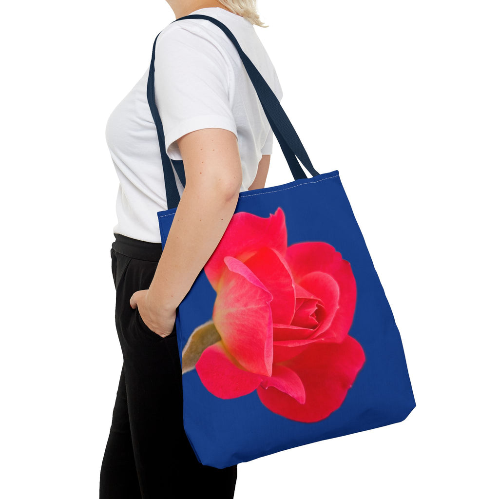 Pink Rose Floral Tote Bag – Vibrant Blue Background AOP