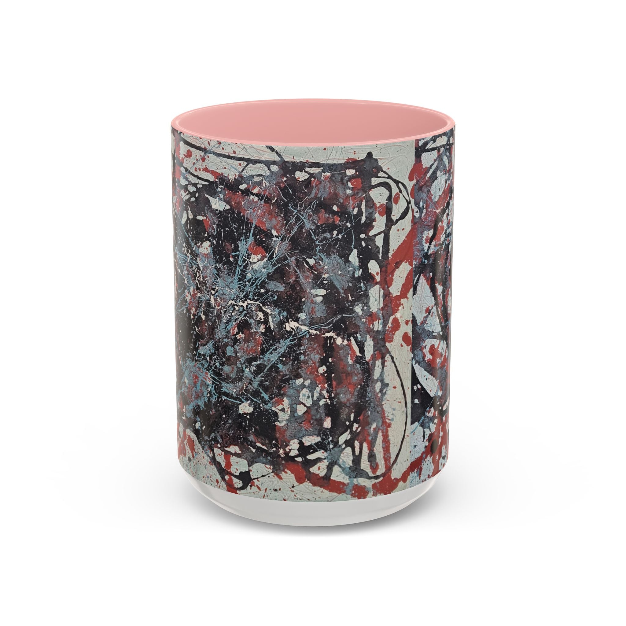 Abstract Splatter Accent Coffee Mug — Red, Black & White Artistic Design (11/15oz)