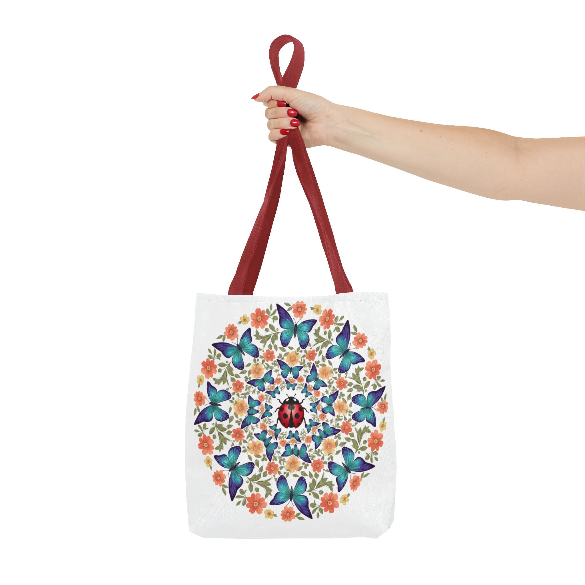 Butterfly & Ladybug Floral Tote Bag – Boho Mandala AOP Beach & Market Bag