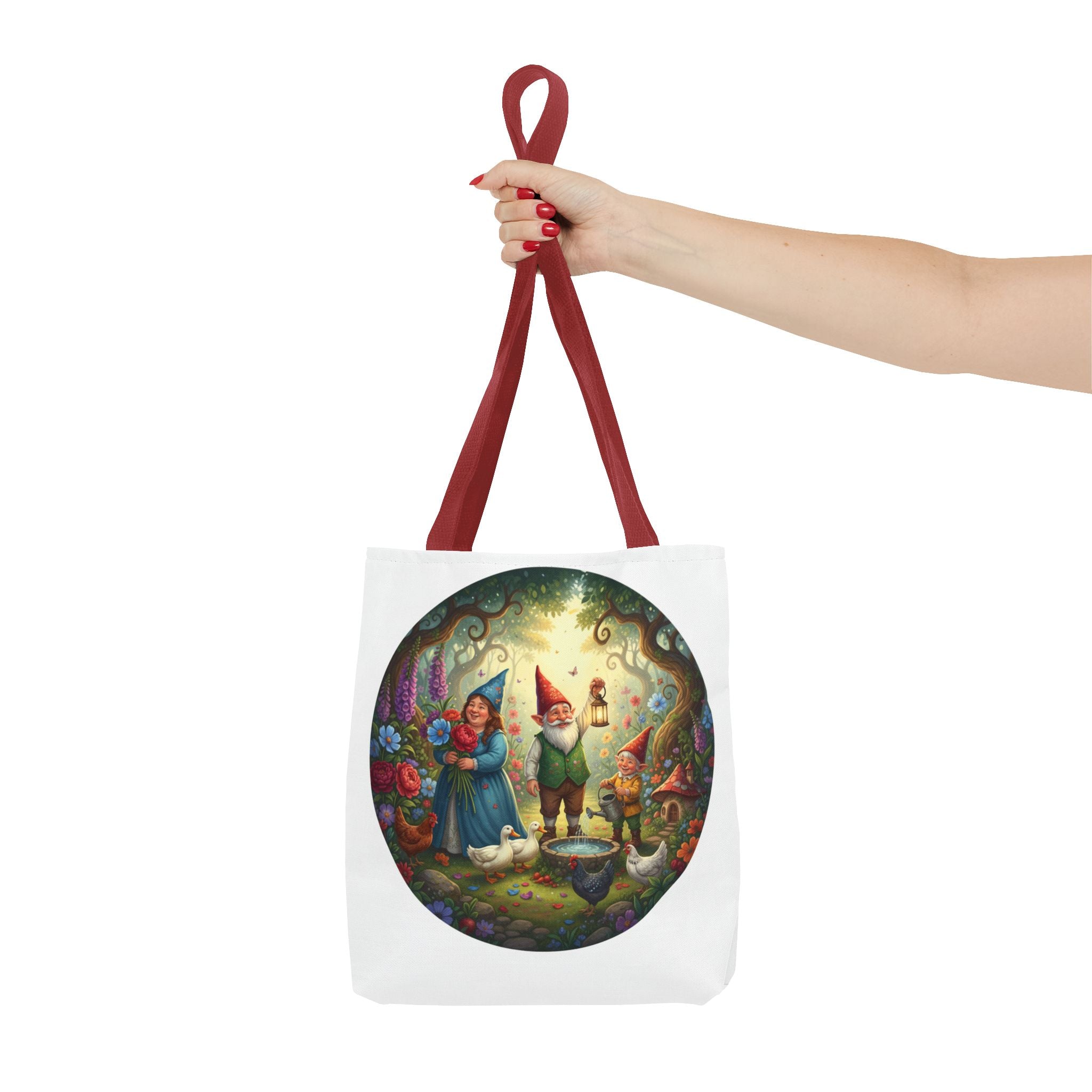 Gnome Garden Tote Bag — Whimsical Fairy Tale Circle Art