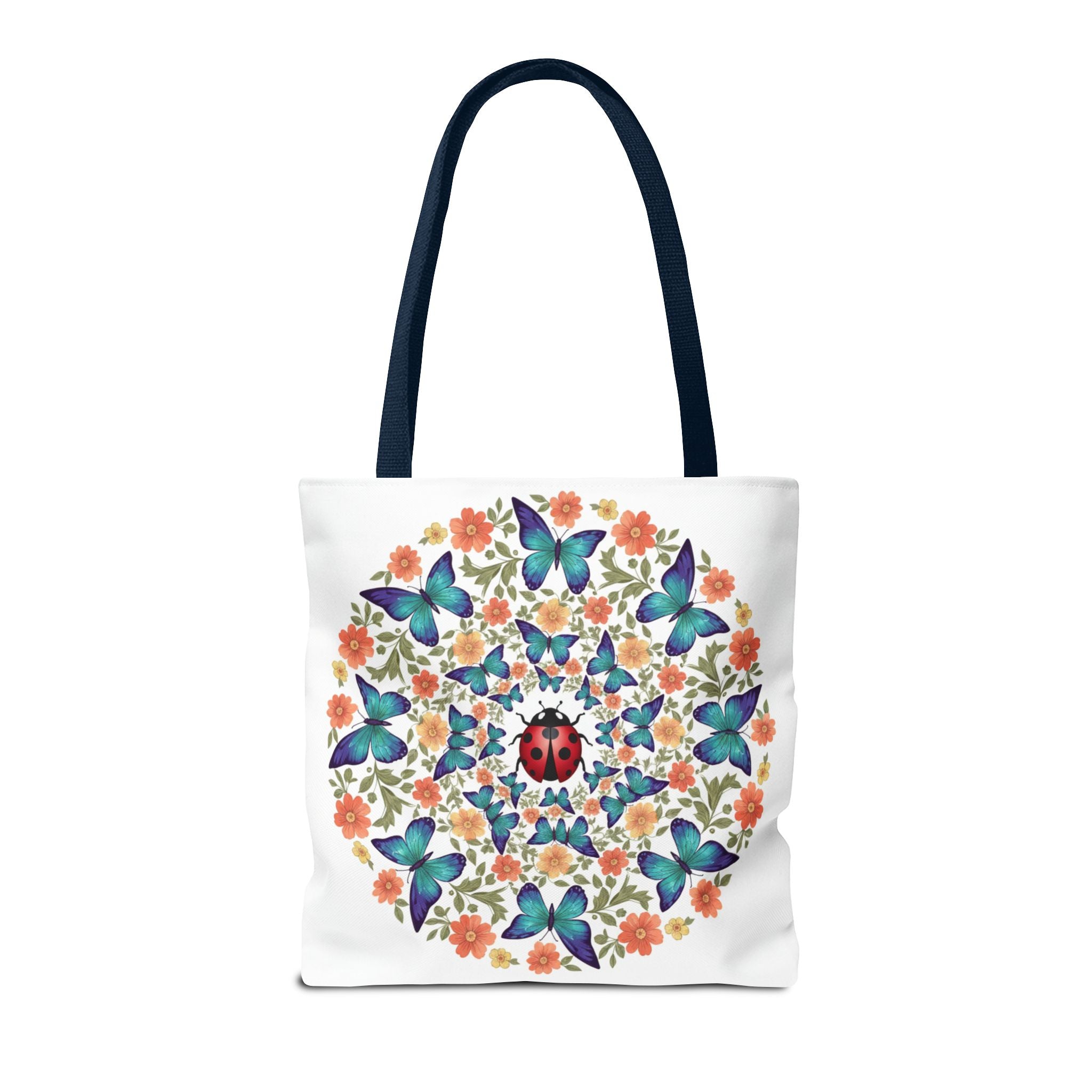 Butterfly & Ladybug Floral Tote Bag – Boho Mandala AOP Beach & Market Bag