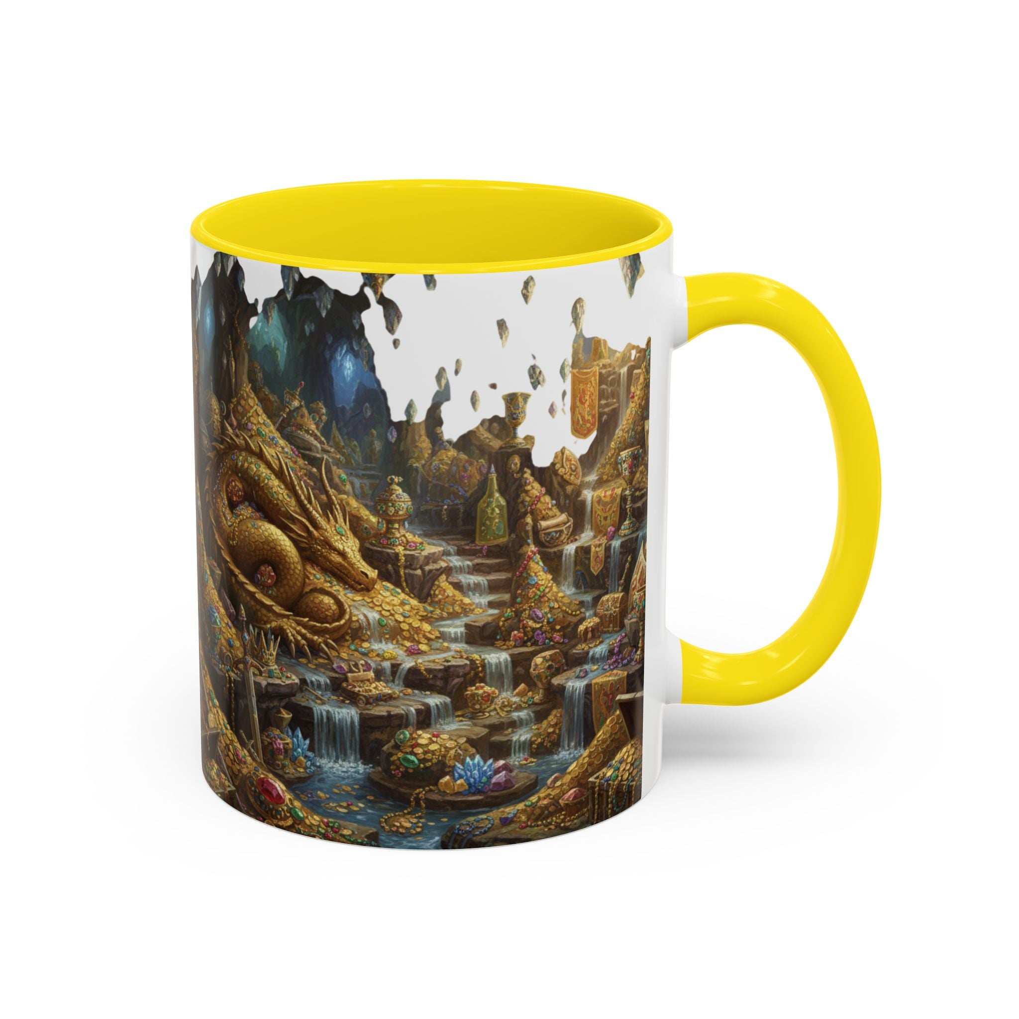 Dragon Hoard Accent Coffee Mug — Fantasy Treasure Landscape (11/15 oz)