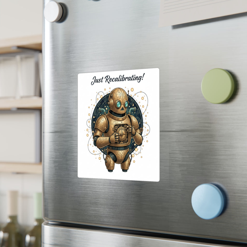 Just Recalibrating Robot Vinyl Sticker — Steampunk Retro Robot Kiss-Cut Decal