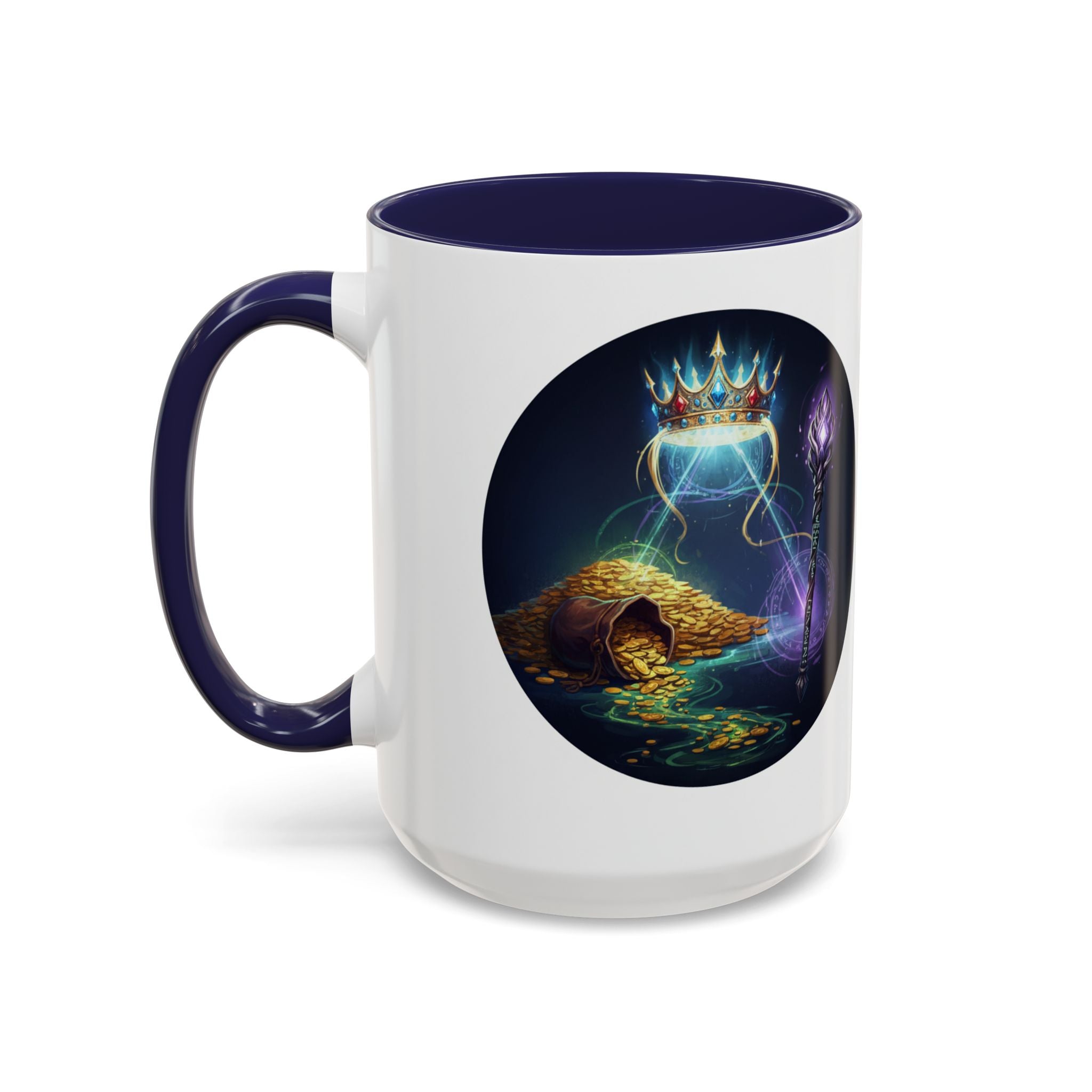 Magic Crown Coffee Mug — Fantasy Wizard Staff & Spilled Gold Accent Mug (11/15 oz)