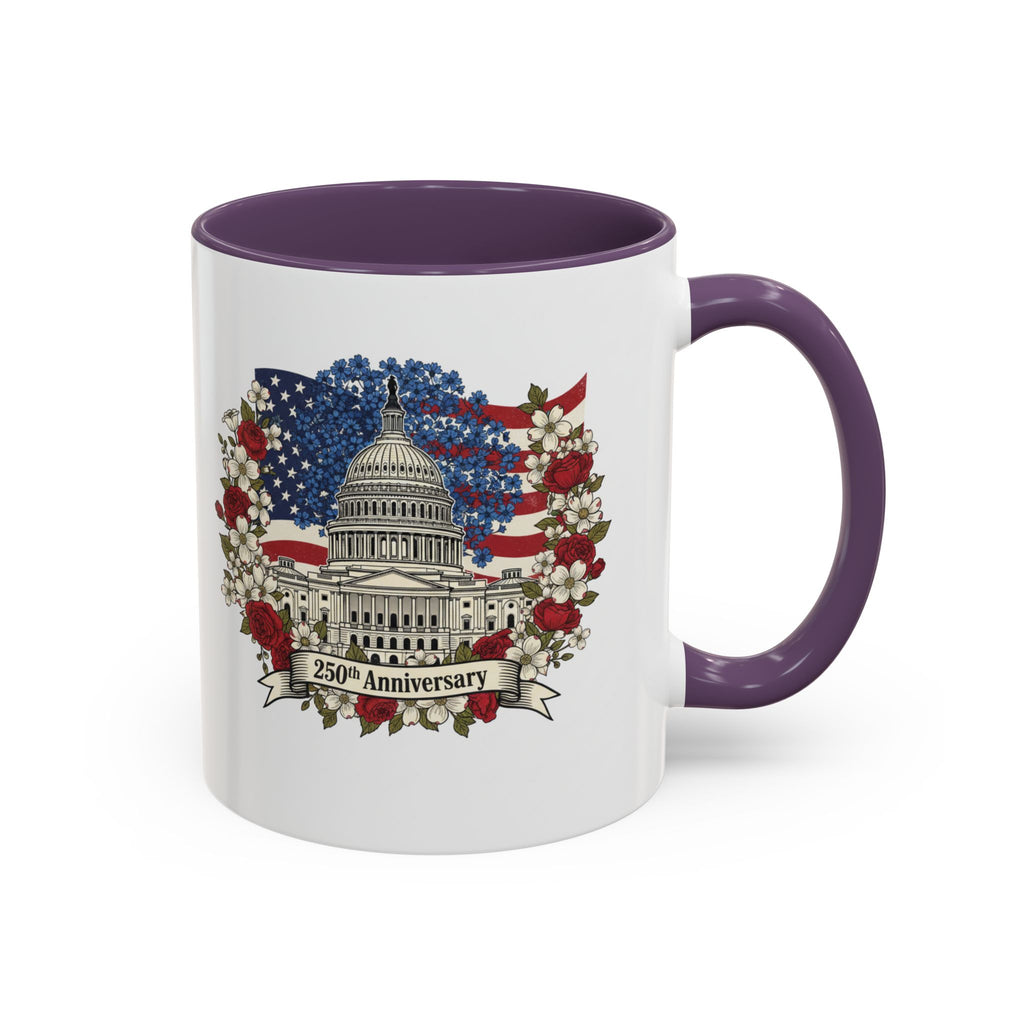 Capitol 250th Anniversary Accent Coffee Mug – Patriotic American Flag Floral Design (11/15oz)
