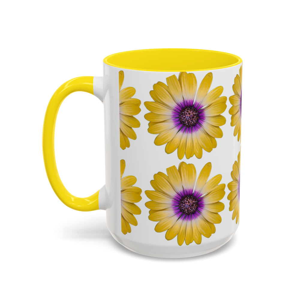 Yellow Purple Daisy Accent Coffee Mug – Floral Pattern 11/15oz