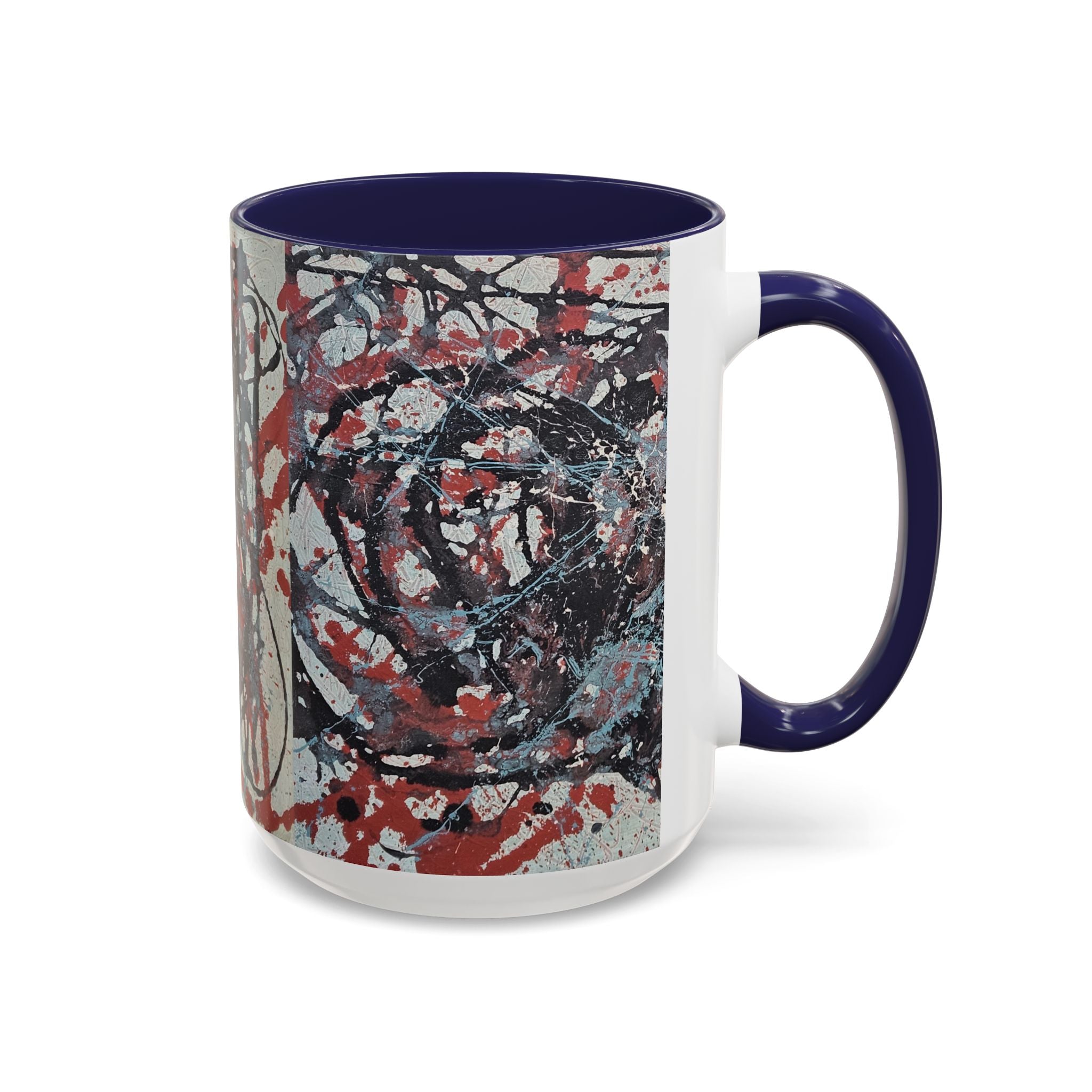 Abstract Splatter Accent Coffee Mug — Red, Black & White Artistic Design (11/15oz)