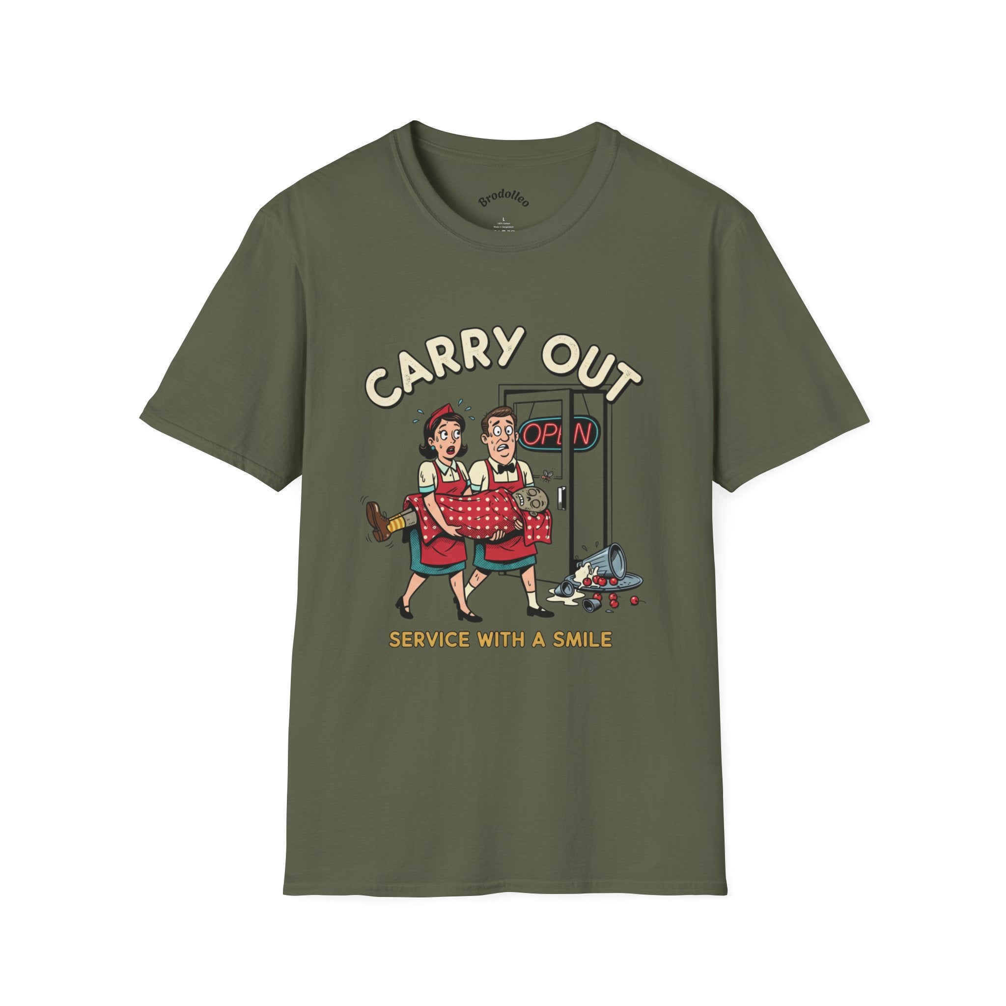Carry Out T-Shirt — Retro 'Carry Out: Service With a Smile' Vintage Diner Tee