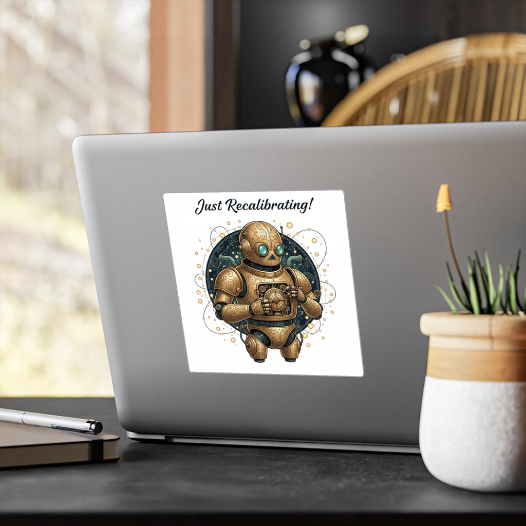 Just Recalibrating Robot Vinyl Sticker — Steampunk Retro Robot Kiss-Cut Decal