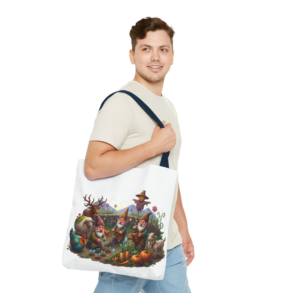 Gnome Garden Tote Bag — Whimsical Gnome & Pumpkin Illustration AOP Tote