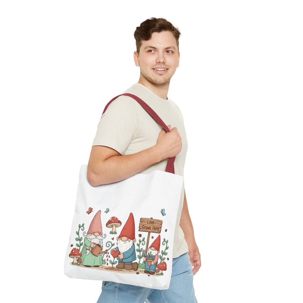 Gnome Garden Tote Bag — Cute Gardening Gnomes "Love Grows Here" Canvas Tote