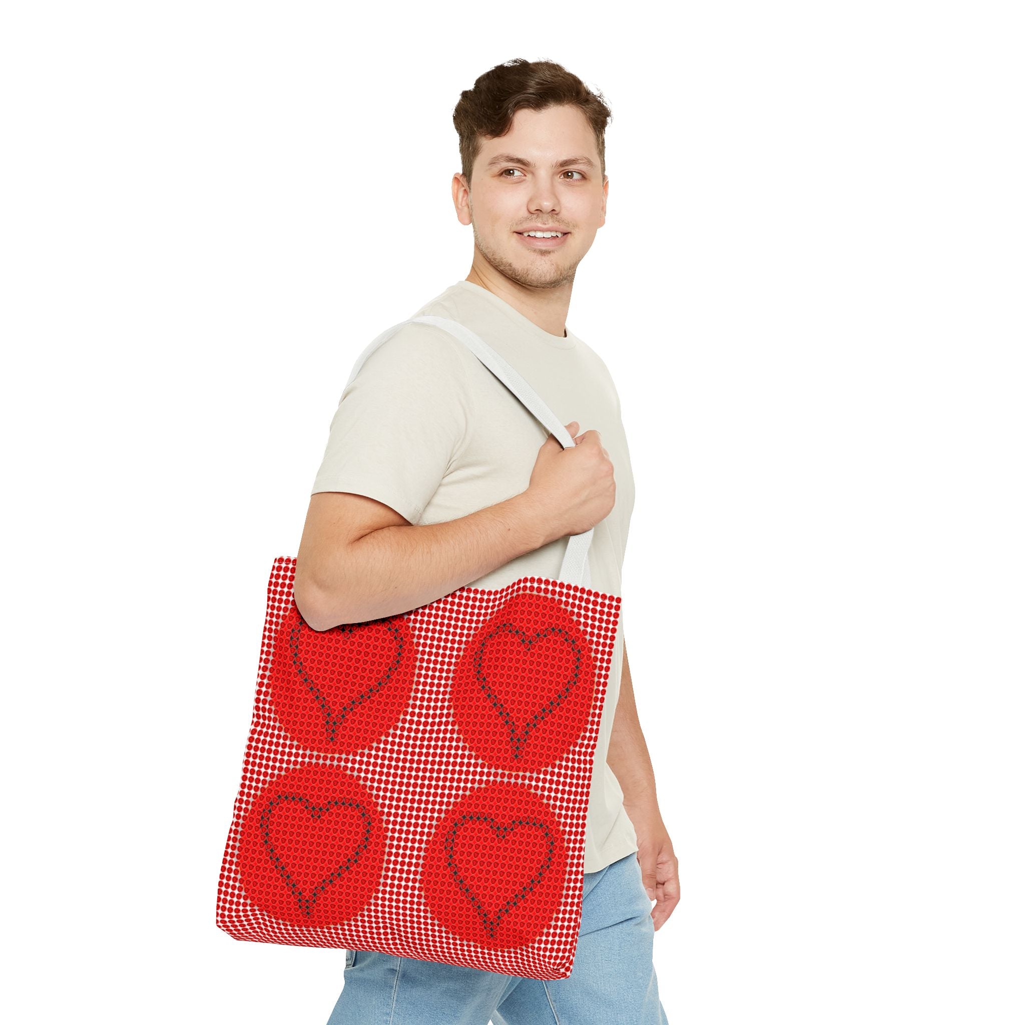 Heart Pattern Tote Bag — Red Valentine All-Over Print Canvas Tote