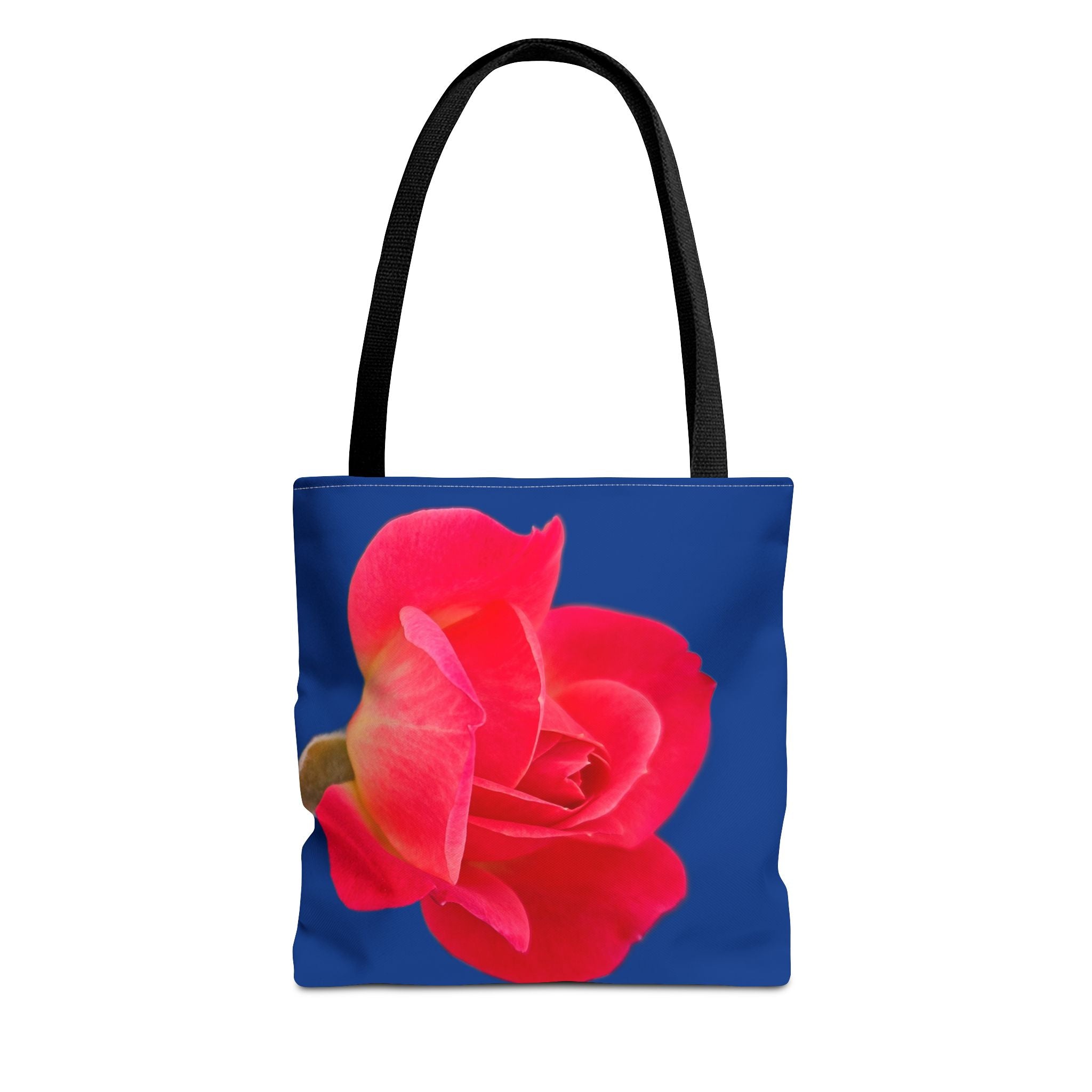 Pink Rose Floral Tote Bag – Vibrant Blue Background AOP