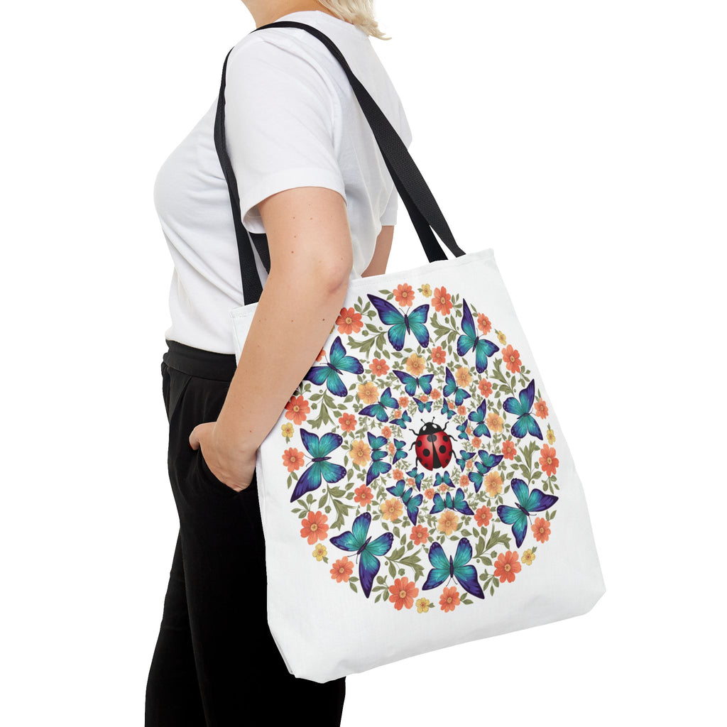 Butterfly & Ladybug Floral Tote Bag – Boho Mandala AOP Beach & Market Bag