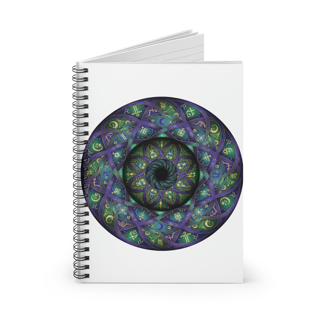 Mystic Mandala Spiral Notebook — Violet & Emerald Geometric Journal