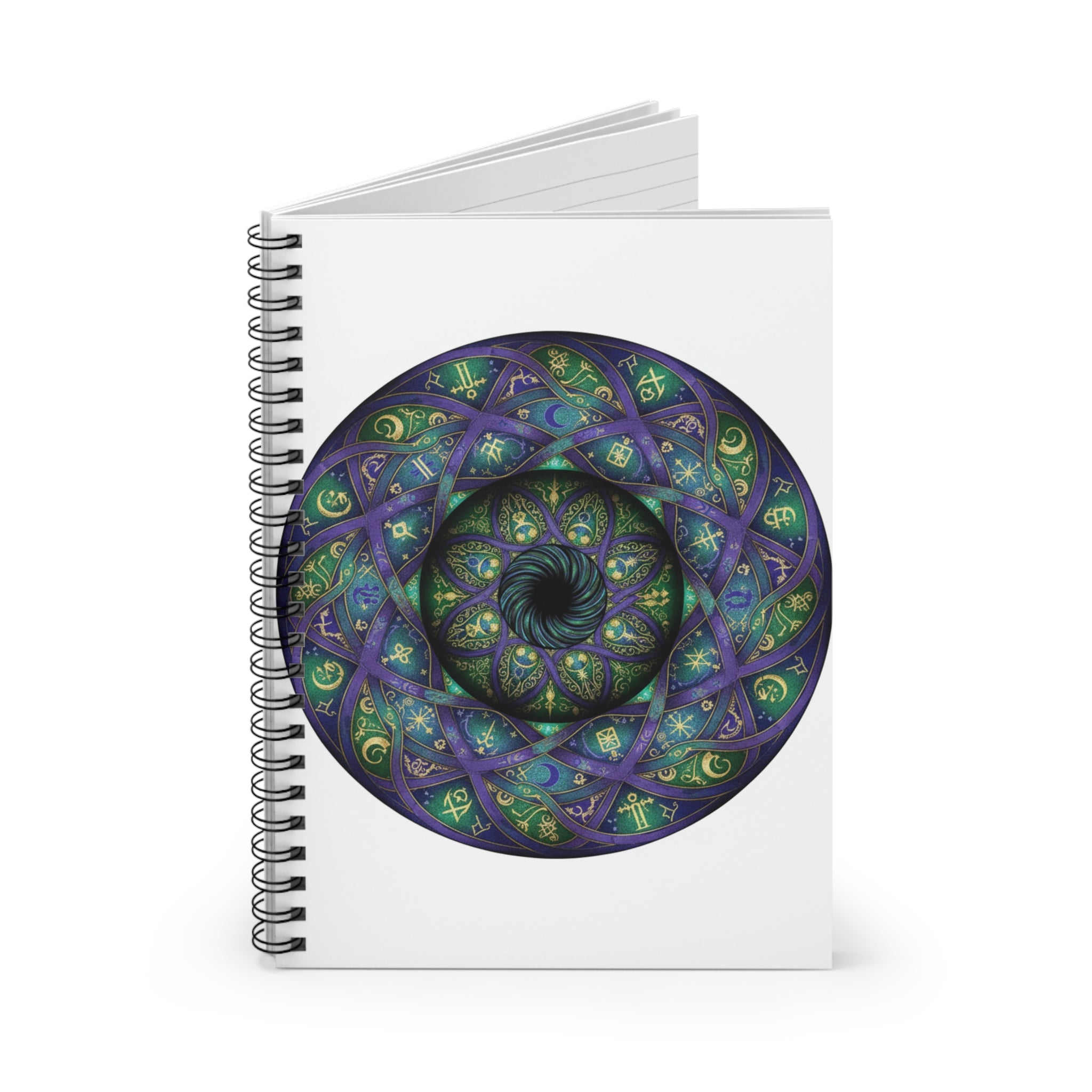 Mystic Mandala Spiral Notebook — Violet & Emerald Geometric Journal