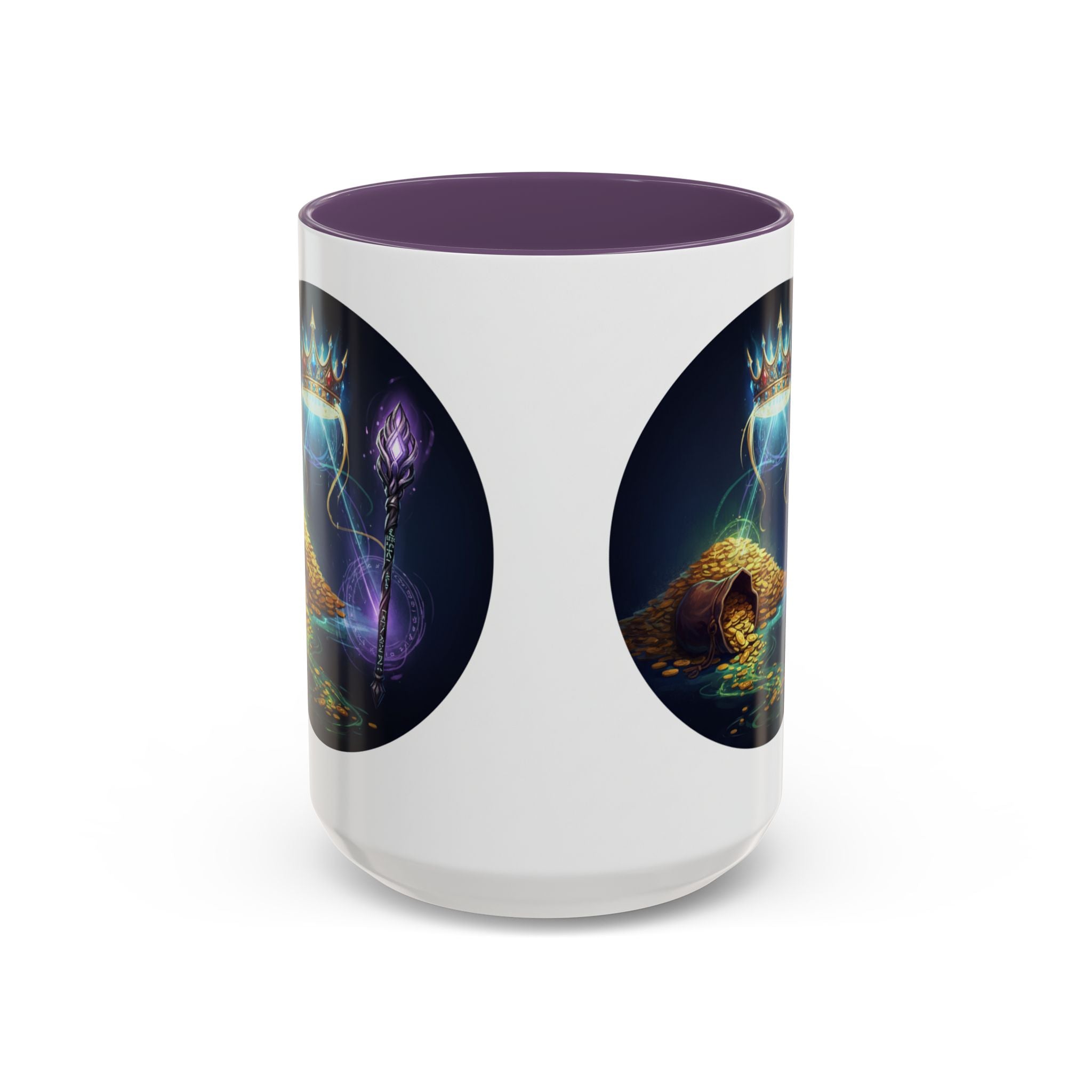 Magic Crown Coffee Mug — Fantasy Wizard Staff & Spilled Gold Accent Mug (11/15 oz)