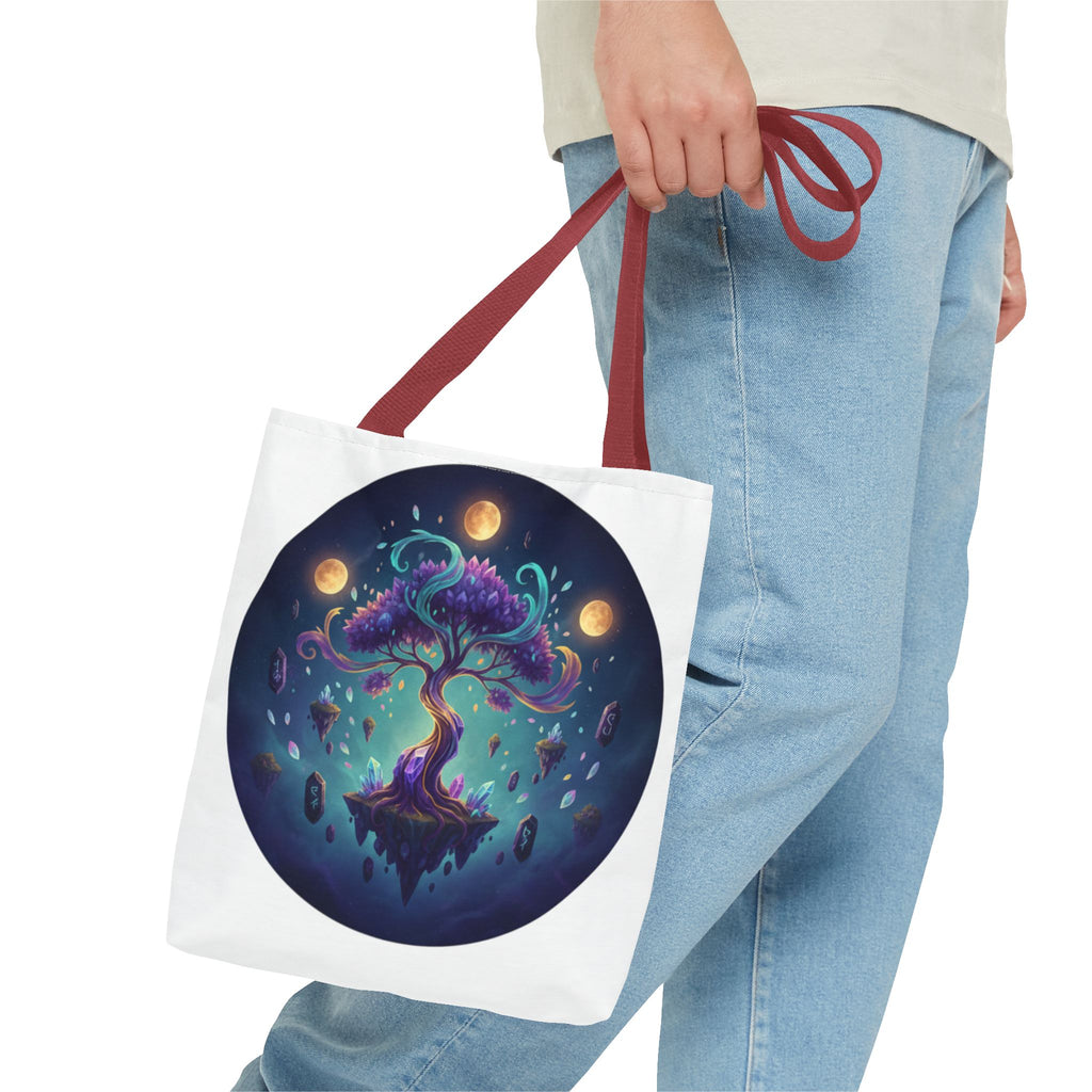 Mystic Floating Tree Tote Bag — Cosmic Moonlight Illustration All-Over Print