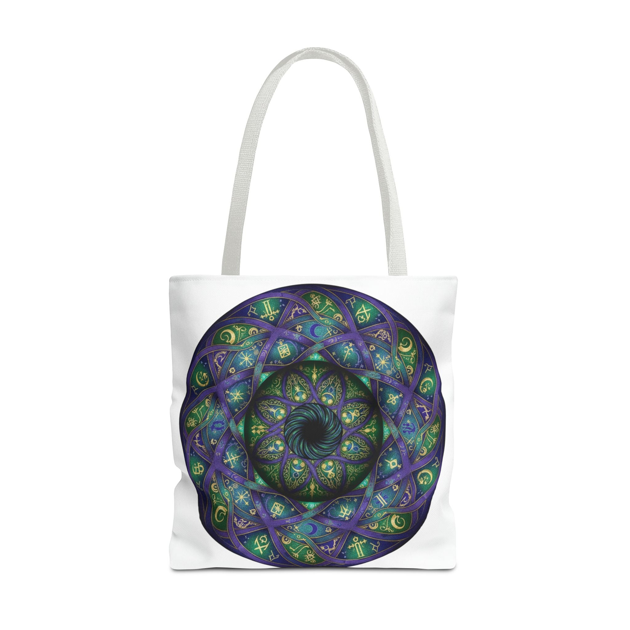 Mystic Mandala Tote Bag — Purple Green Spiral All-Over Print