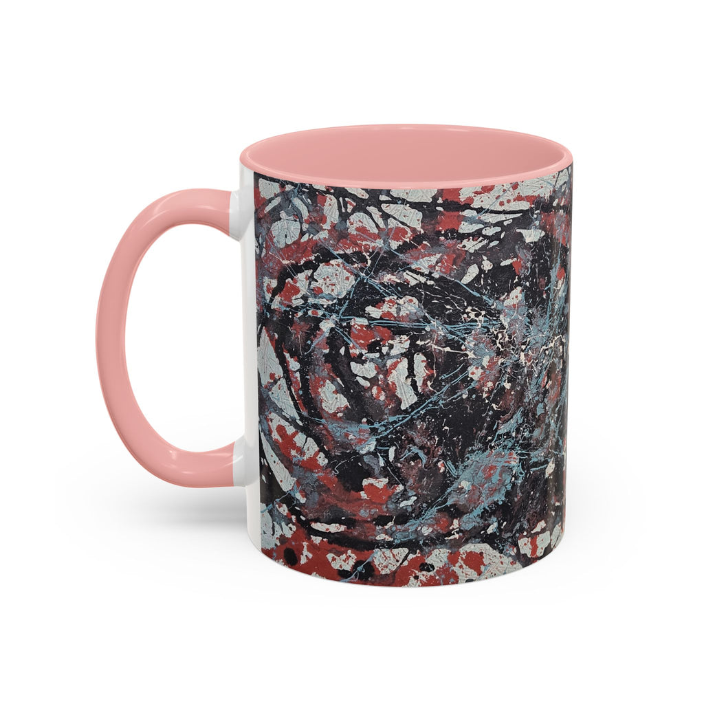 Abstract Splatter Accent Coffee Mug — Red, Black & White Artistic Design (11/15oz)