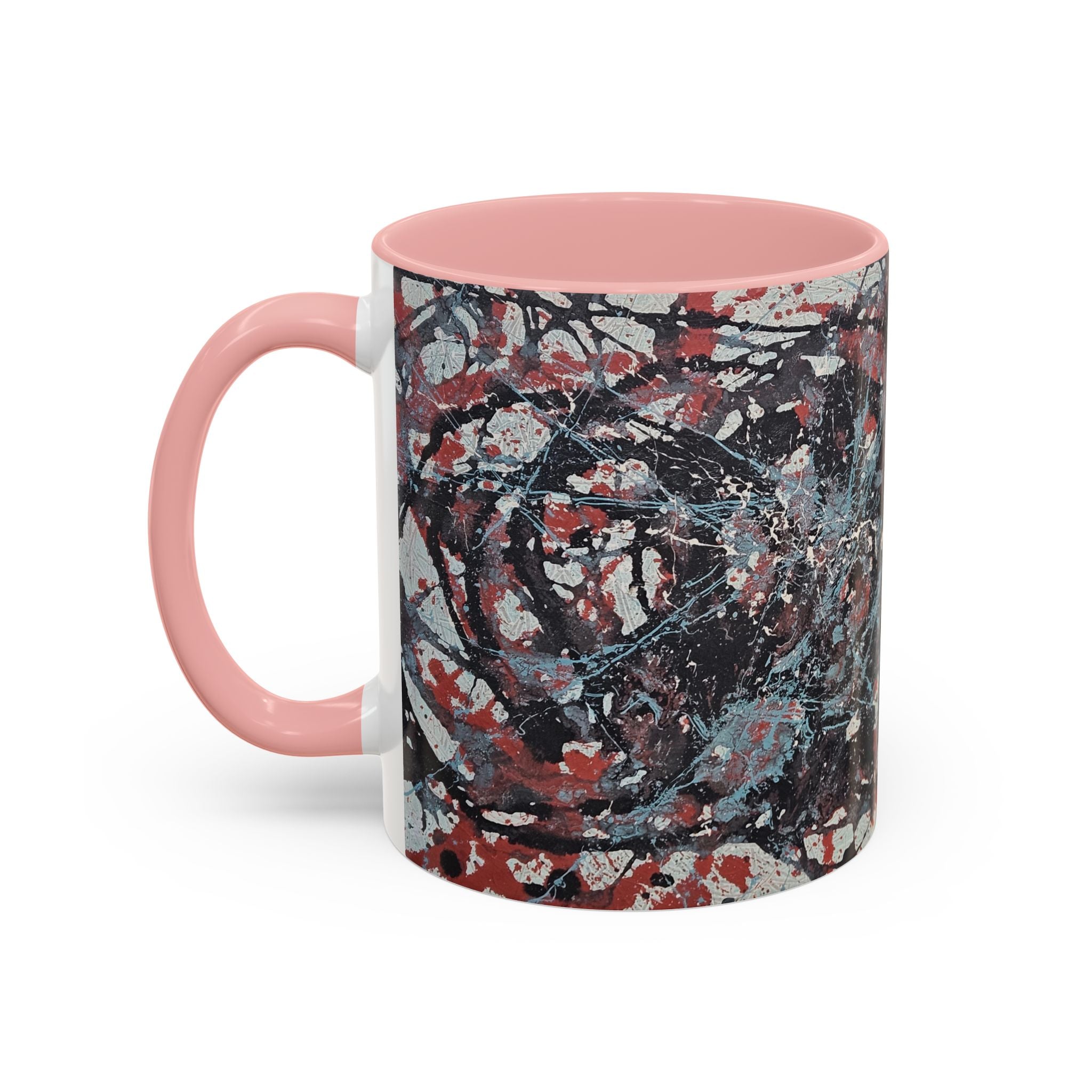Abstract Splatter Accent Coffee Mug — Red, Black & White Artistic Design (11/15oz)