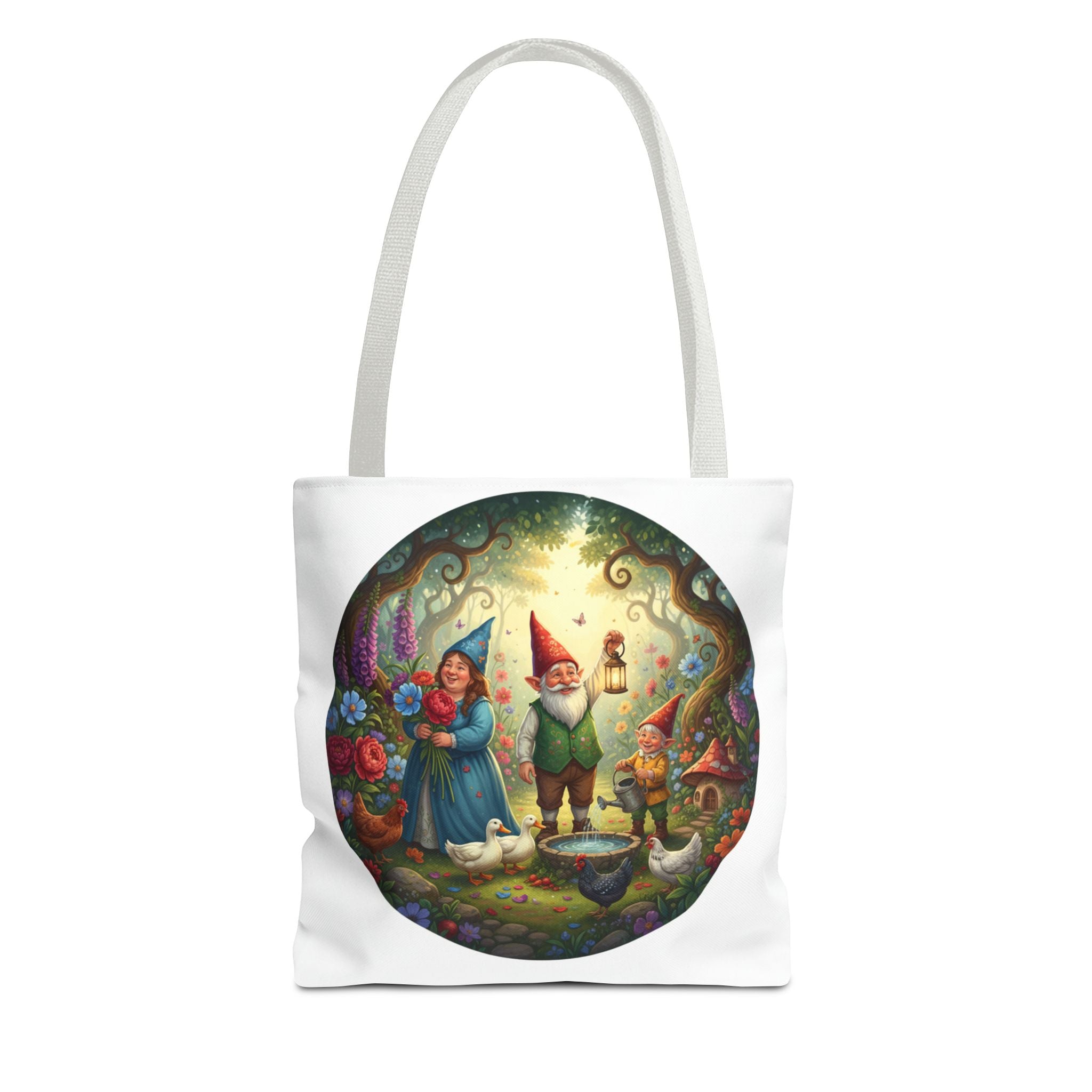 Gnome Garden Tote Bag — Whimsical Fairy Tale Circle Art